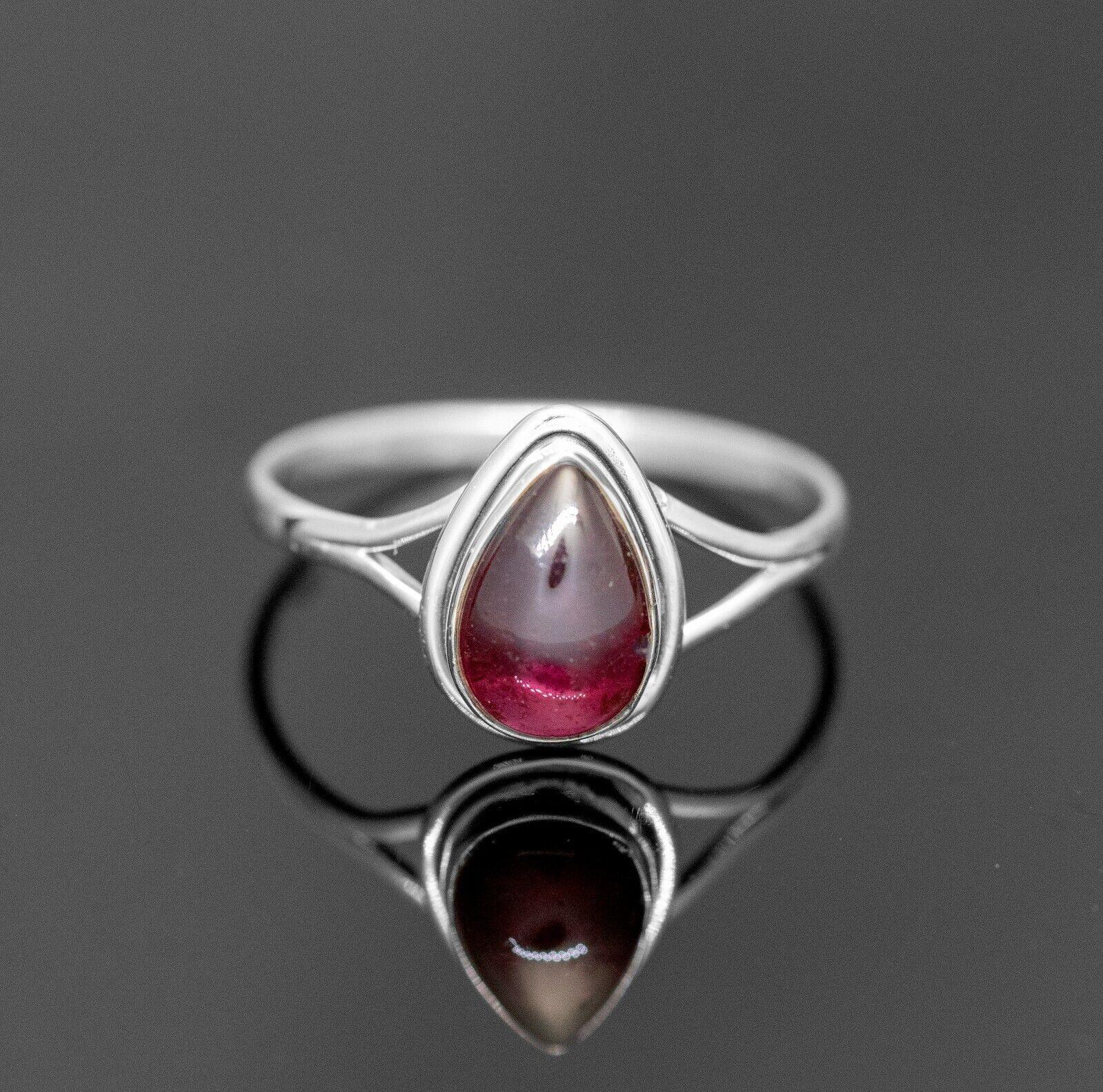 925 Sterling Silver Pear Cut Red Garnet Ring Ladies Crystal Jewellery Gift