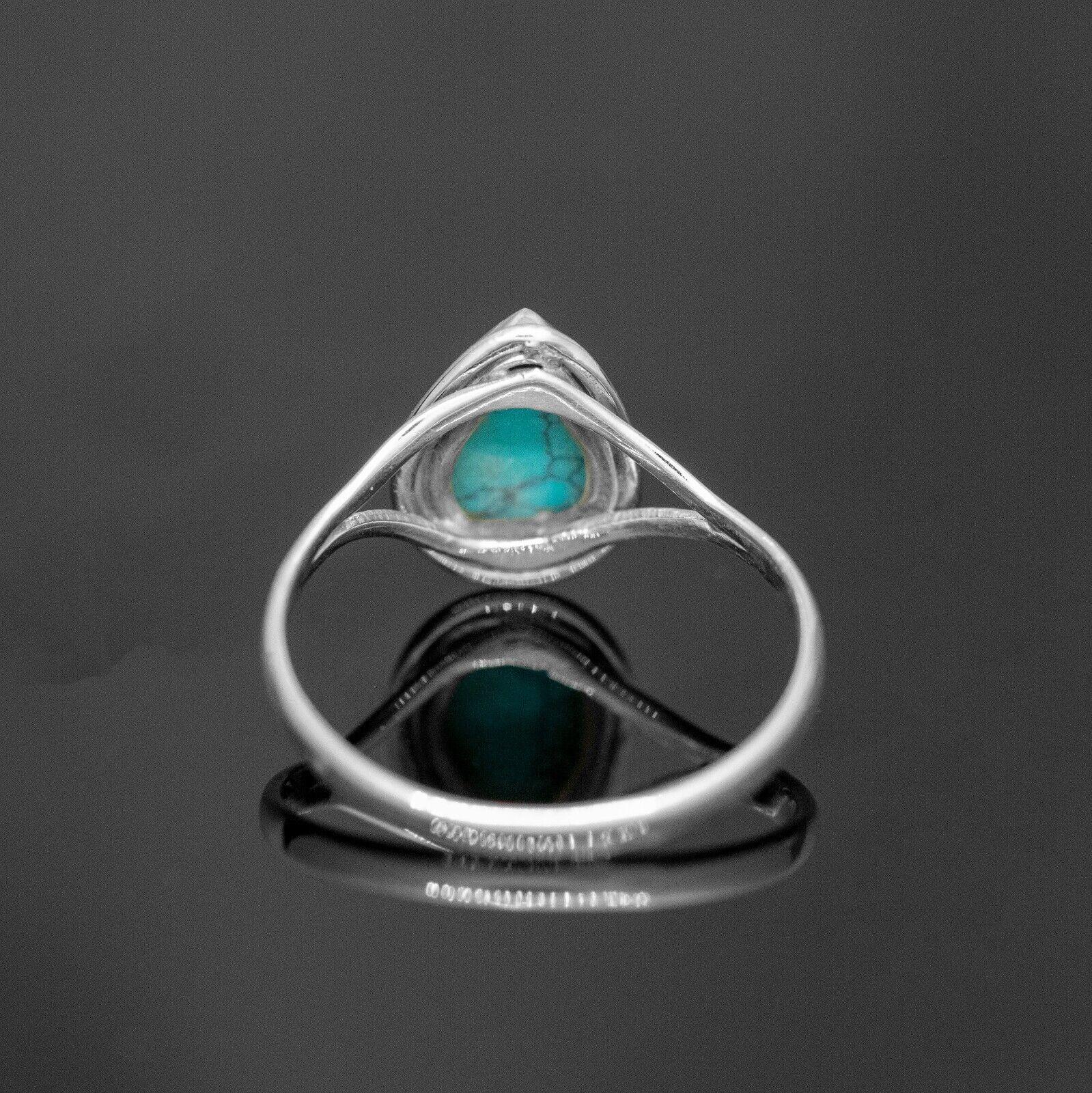 925 Sterling Silver Pear Cut Turquoise Ring Ladies Crystal Jewellery Gift