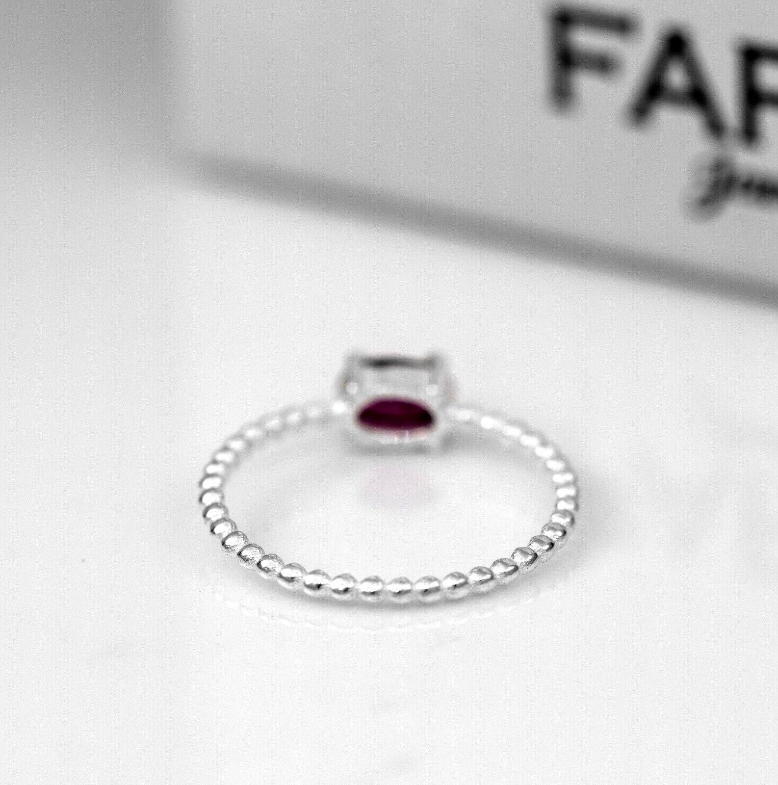 925 Sterling Silver Red Garnet Oval Gemstone Ribbed Bubble Ladies Ring Gift Box
