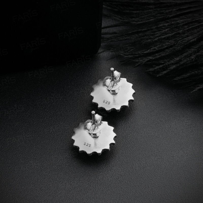 925 Sterling Silver Round Black Onyx Sun Stud Ladies Earrings Jewellery Gift