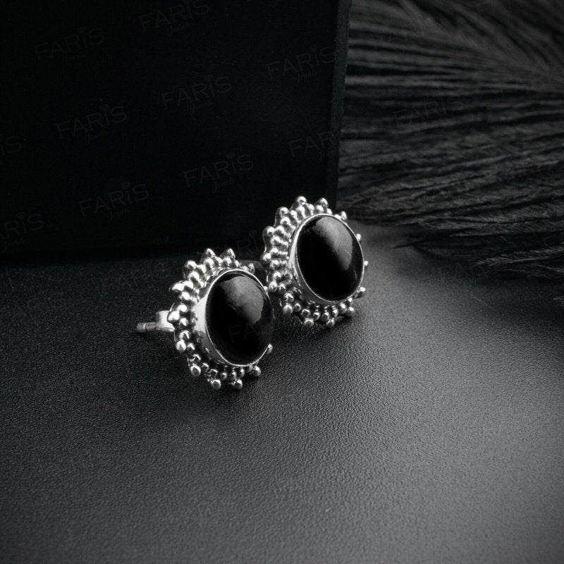 925 Sterling Silver Round Black Onyx Sun Stud Ladies Earrings Jewellery Gift