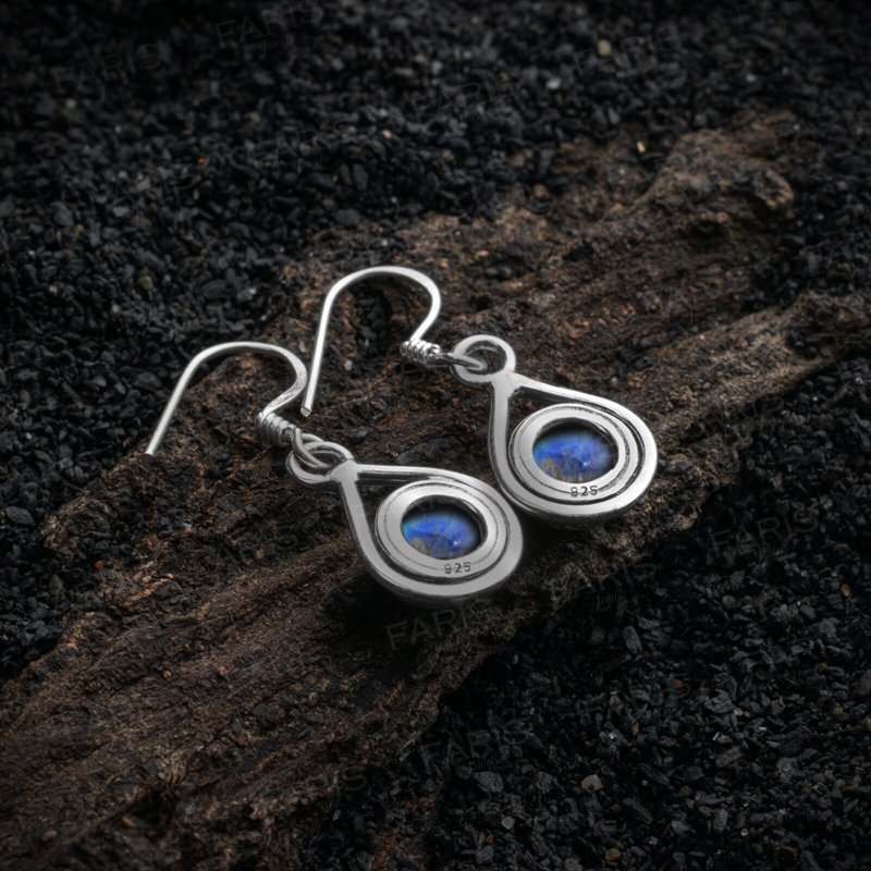 925 Sterling Silver Round Moonstone Gemstone Drop Dangle Ladies Earrings