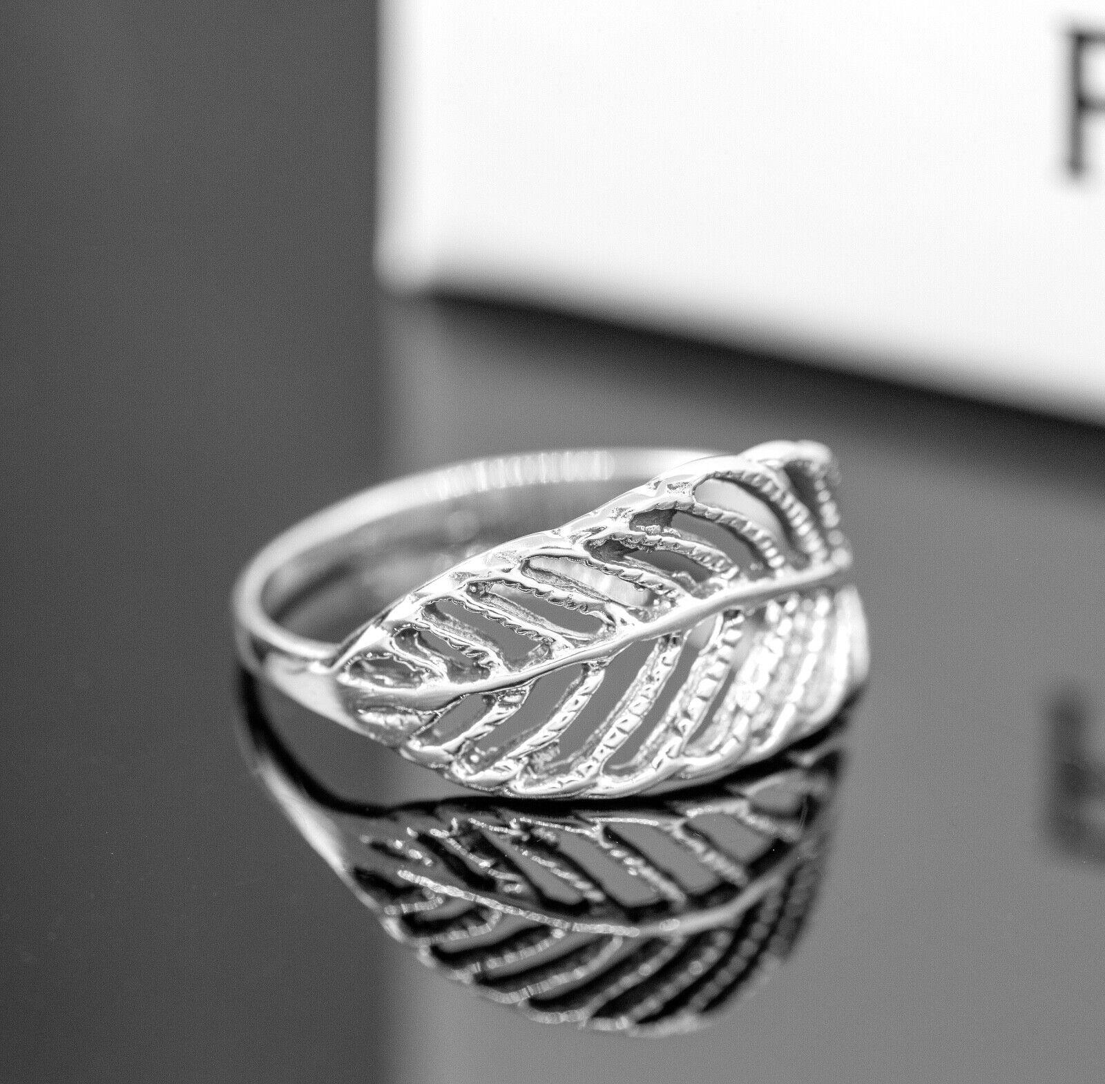 925 Sterling Silver Unisex Textured Leaf Band Ring Mens Women's Jewellery Gift