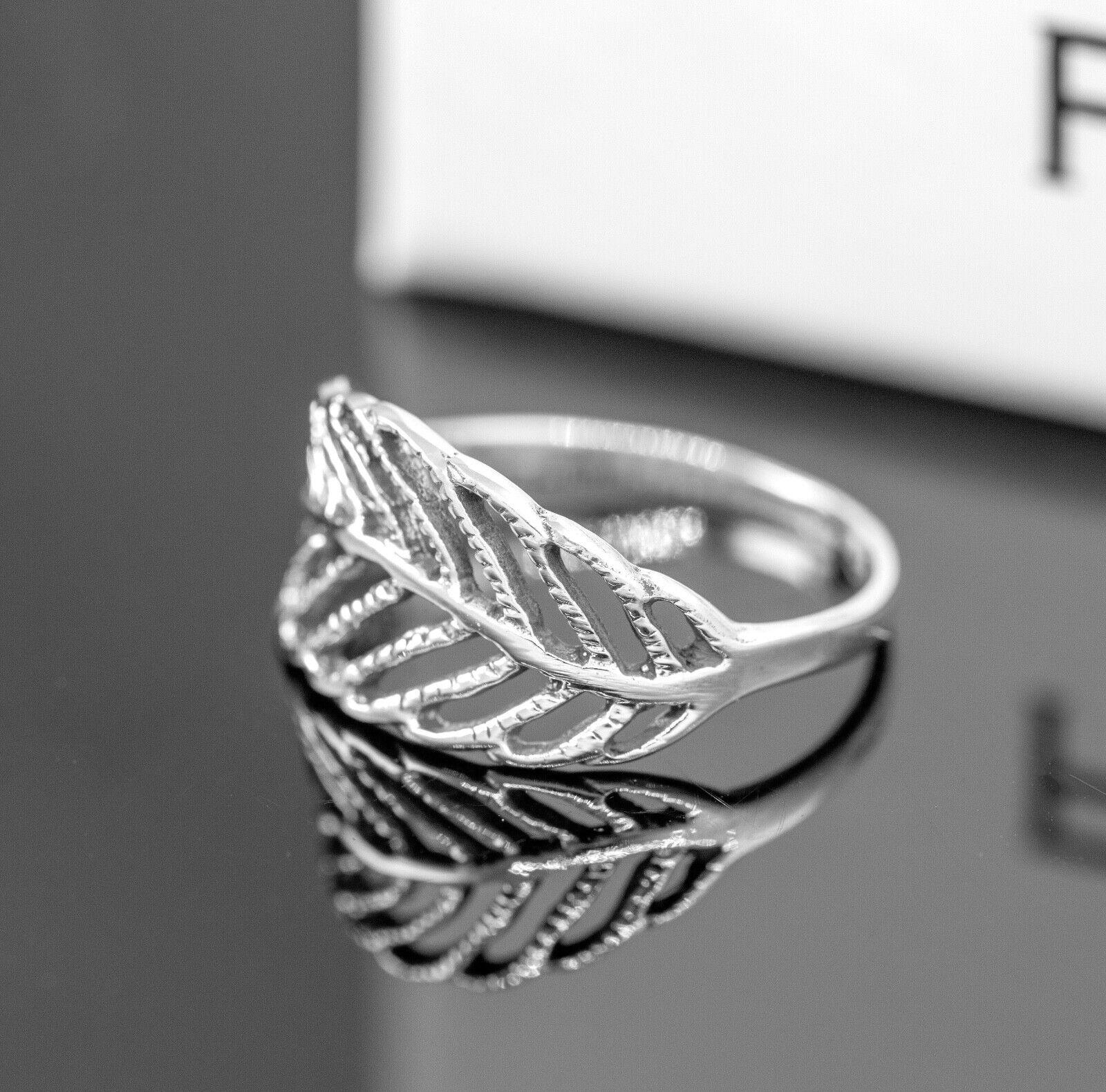 925 Sterling Silver Unisex Textured Leaf Band Ring Mens Women's Jewellery Gift