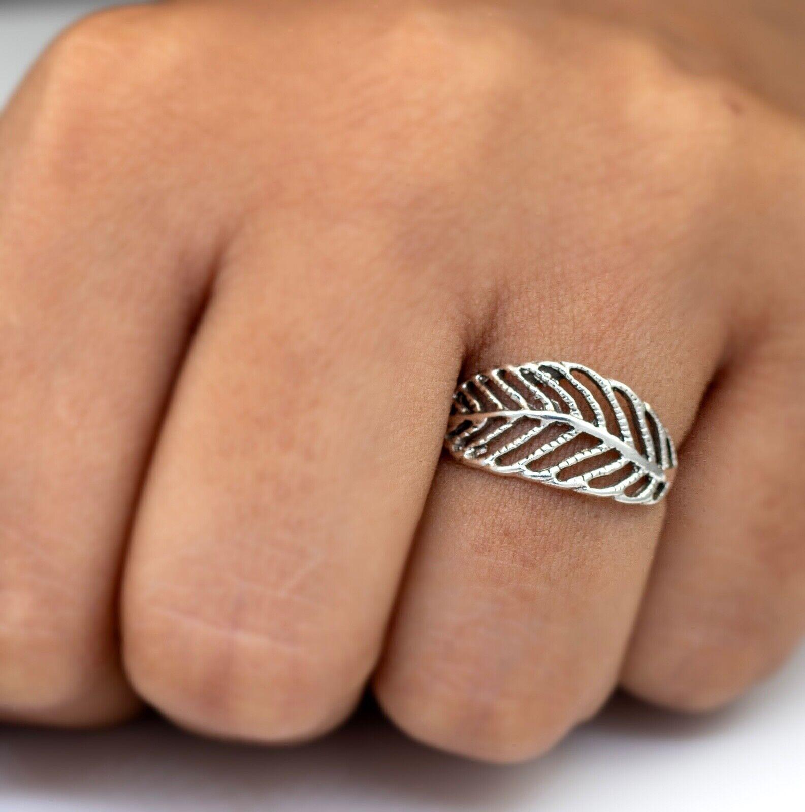 925 Sterling Silver Unisex Textured Leaf Band Ring Mens Women's Jewellery Gift