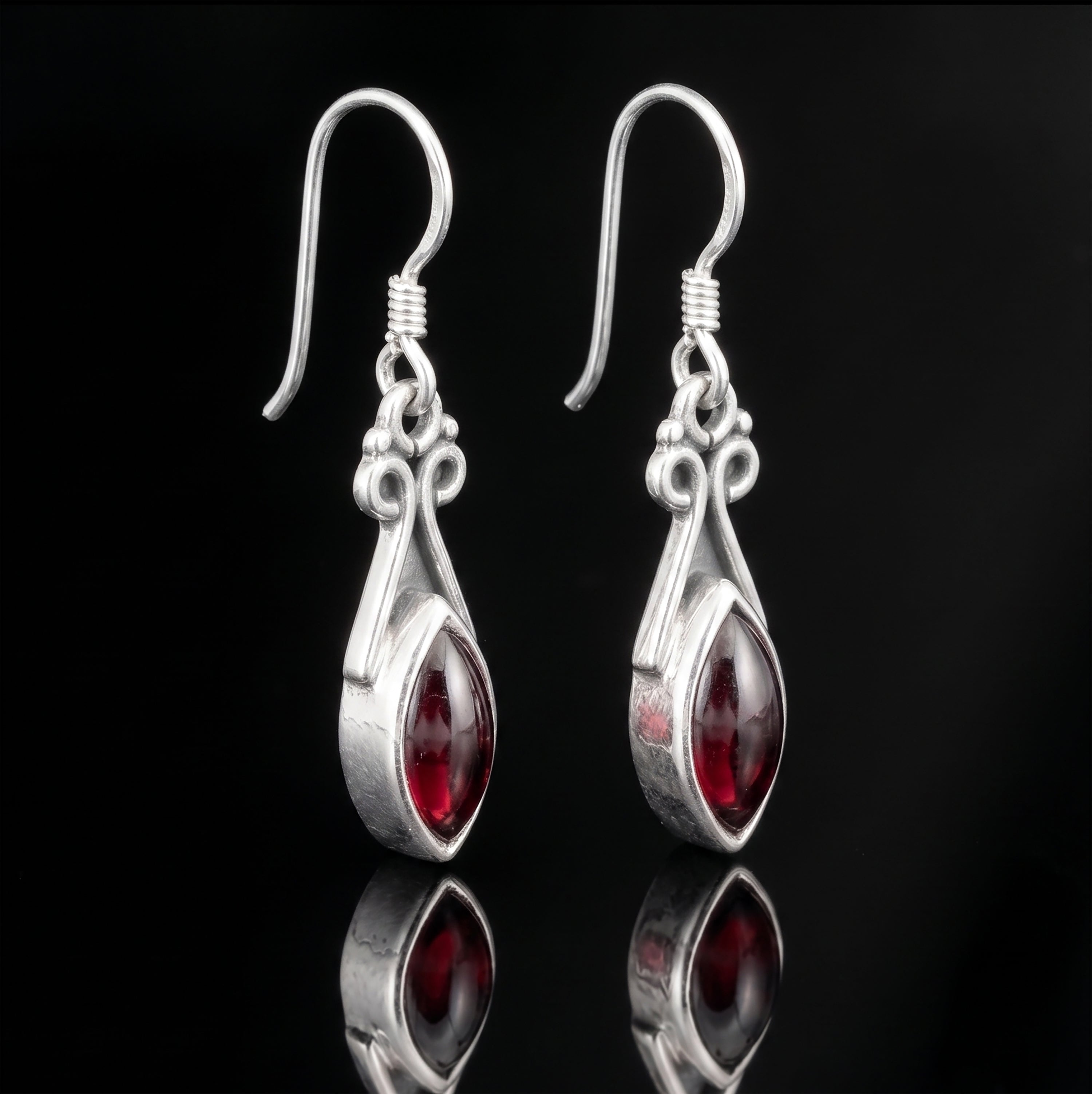 Sterling Silver 925 Ladies Marquise Garget Gemstone Earrings