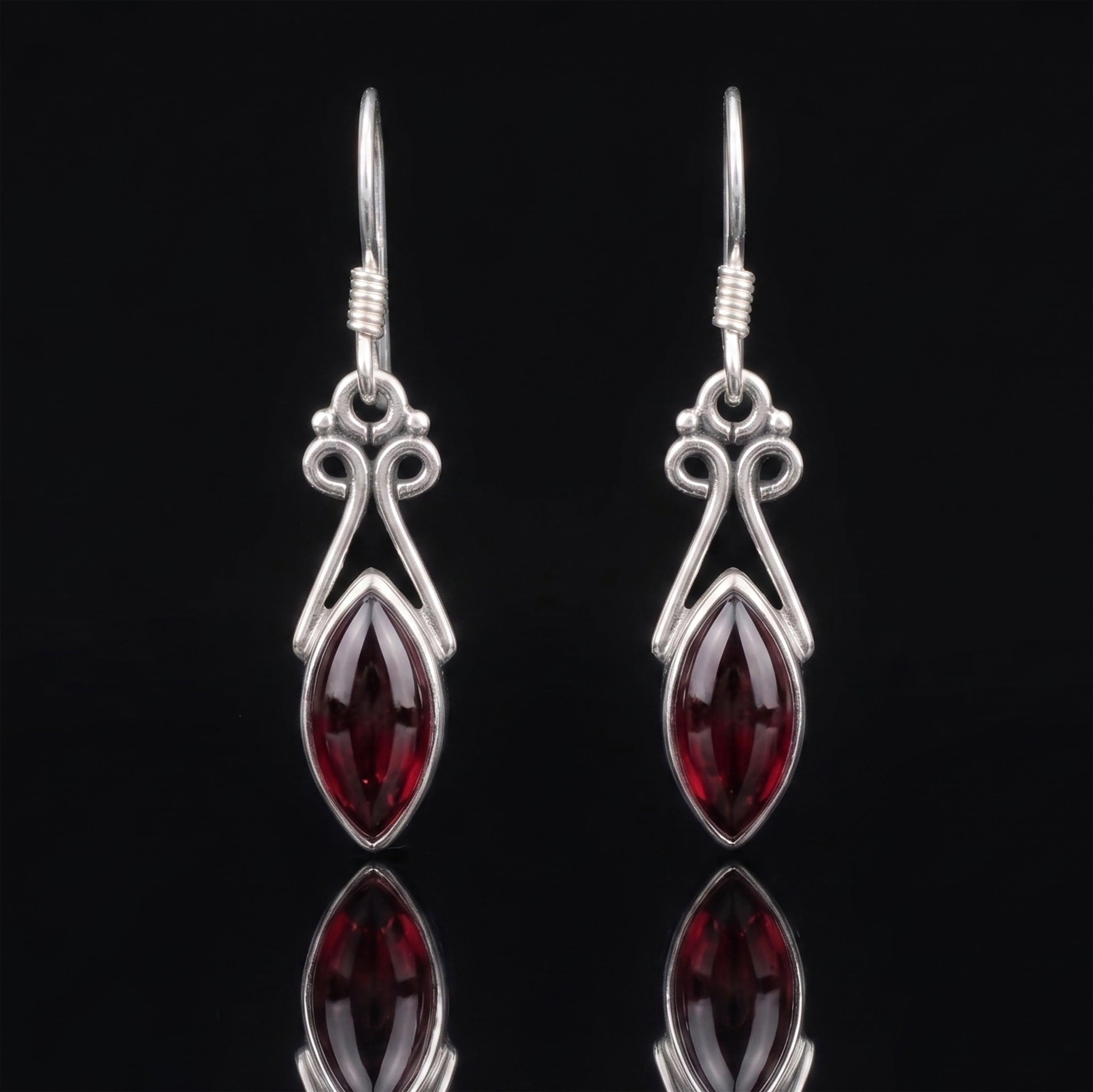Sterling Silver 925 Ladies Marquise Garget Gemstone Earrings