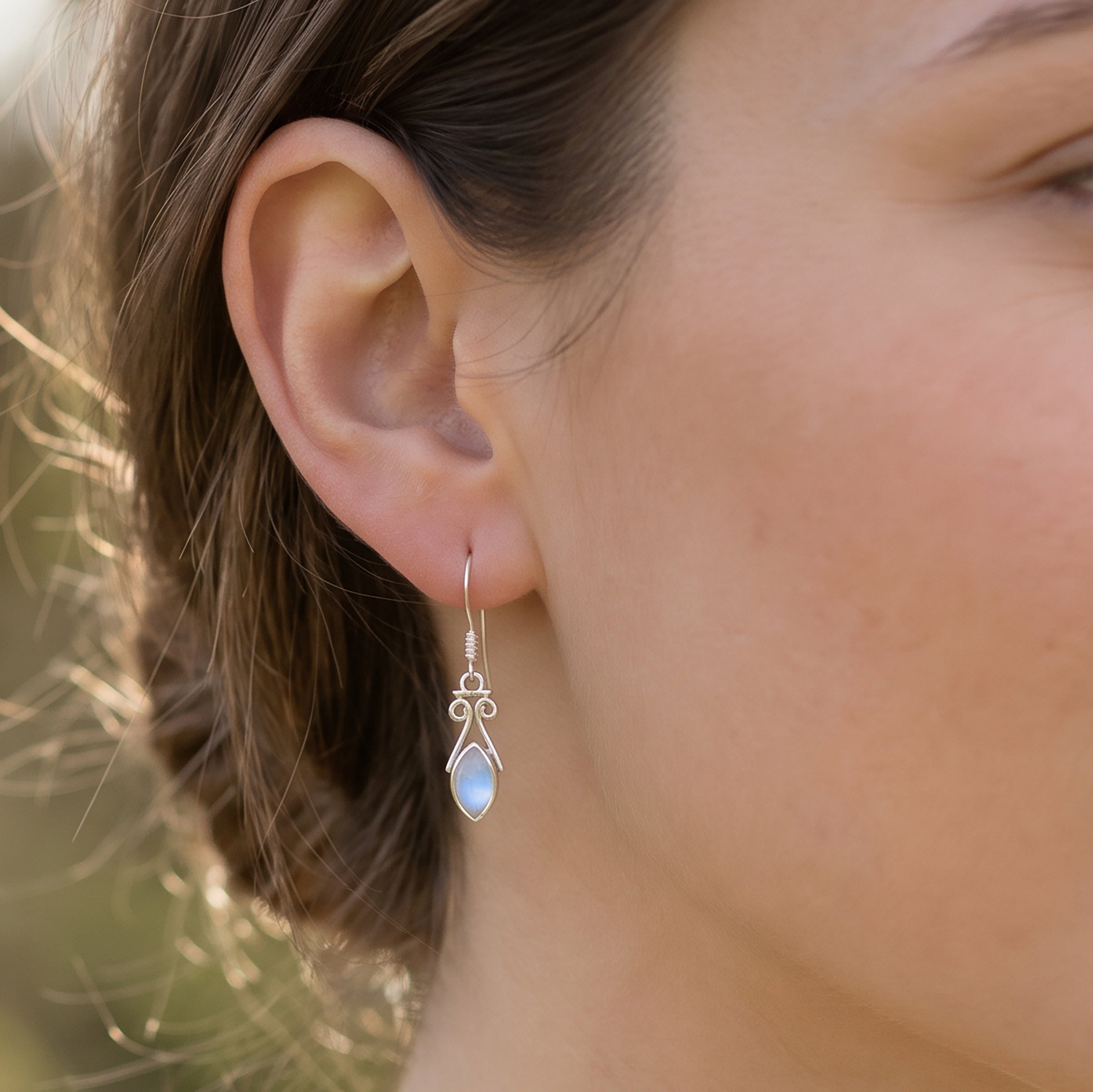 Sterling Silver 925 Ladies Marquise Gemstone Moonstone Drop Dangle Earrings Jewellery Gift Jewelry