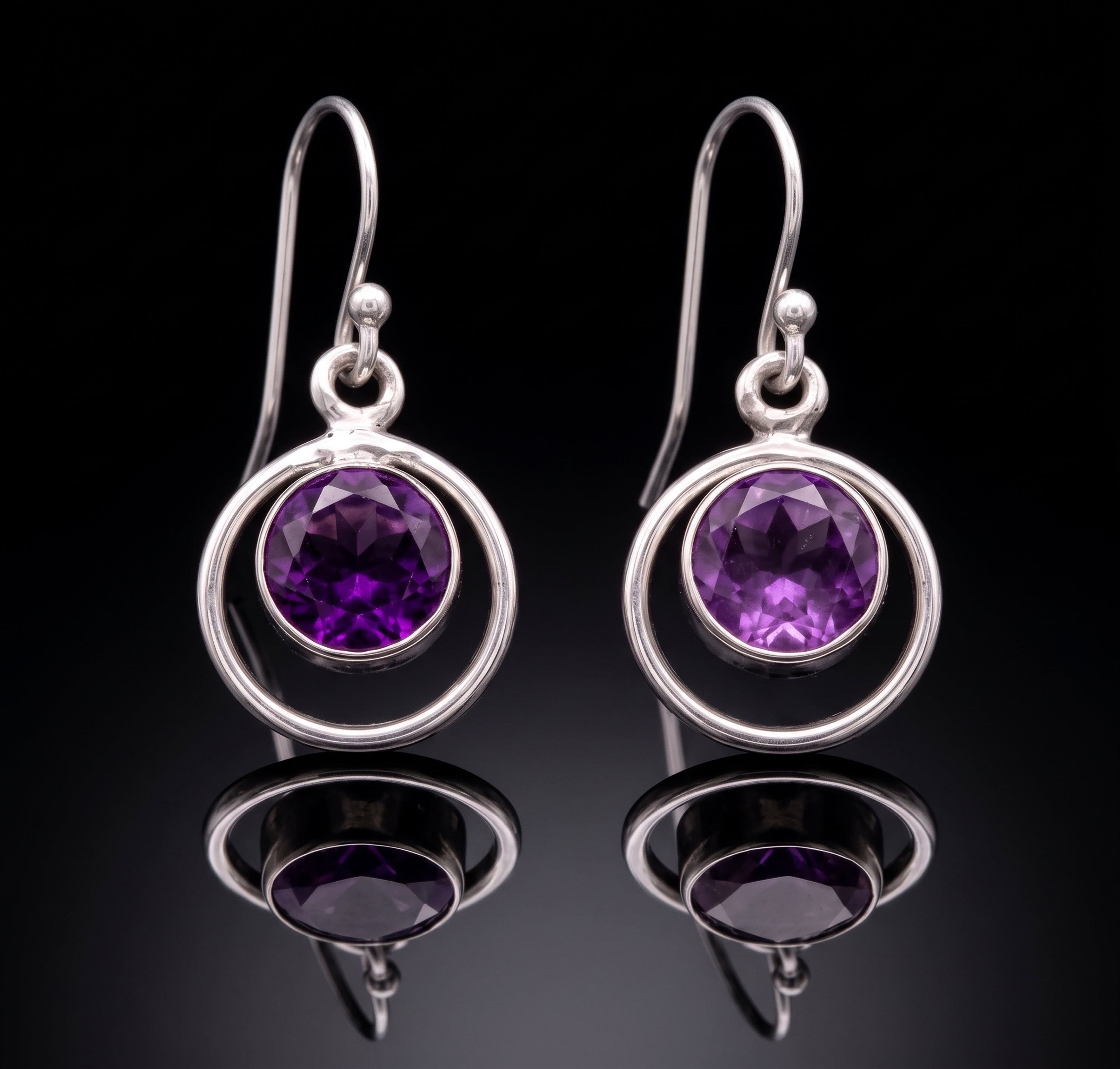 Handmade 925 Sterling Silver Amethyst Gemstone Earrings Artisan Wire Wrapped