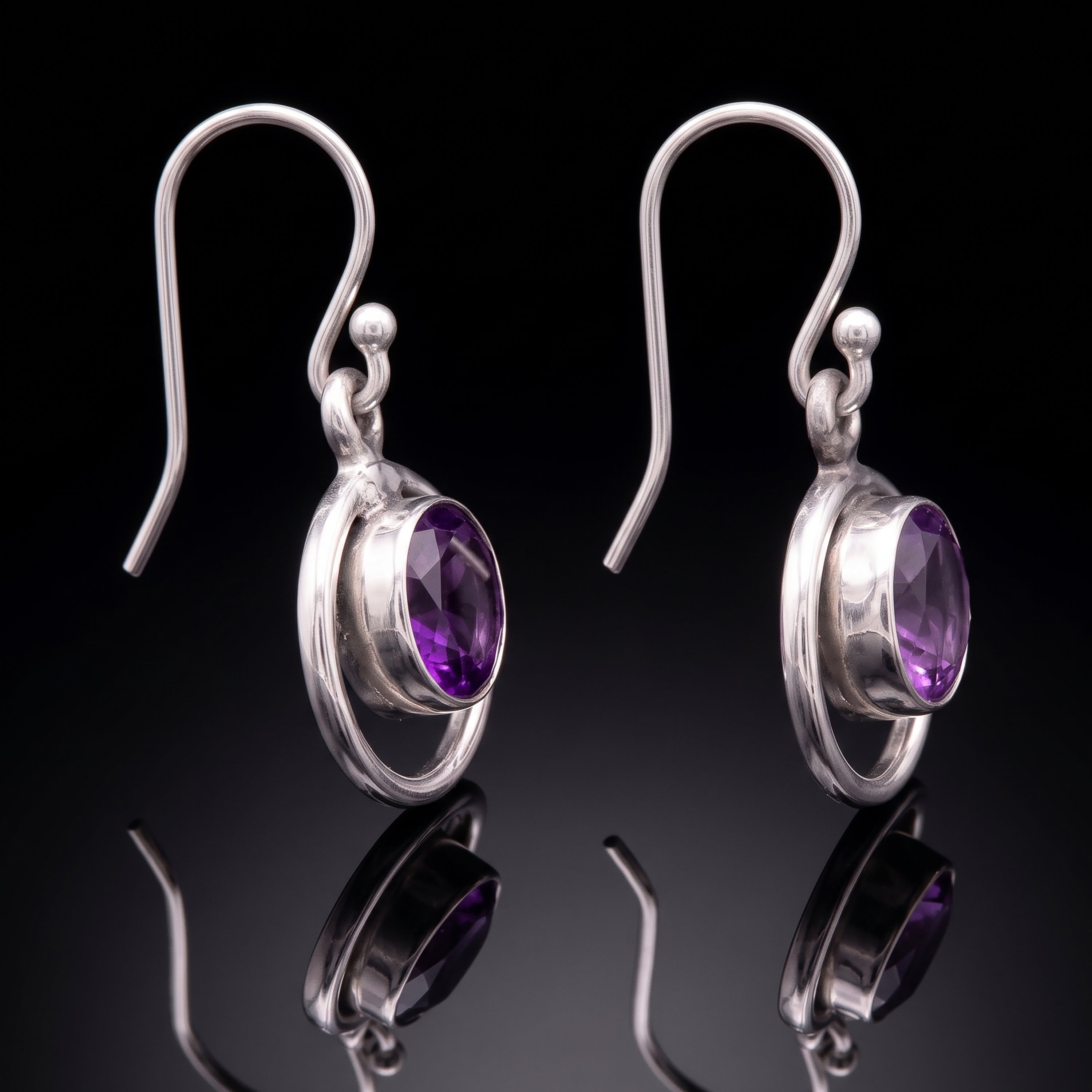 Handmade 925 Sterling Silver Amethyst Gemstone Earrings Artisan Wire Wrapped