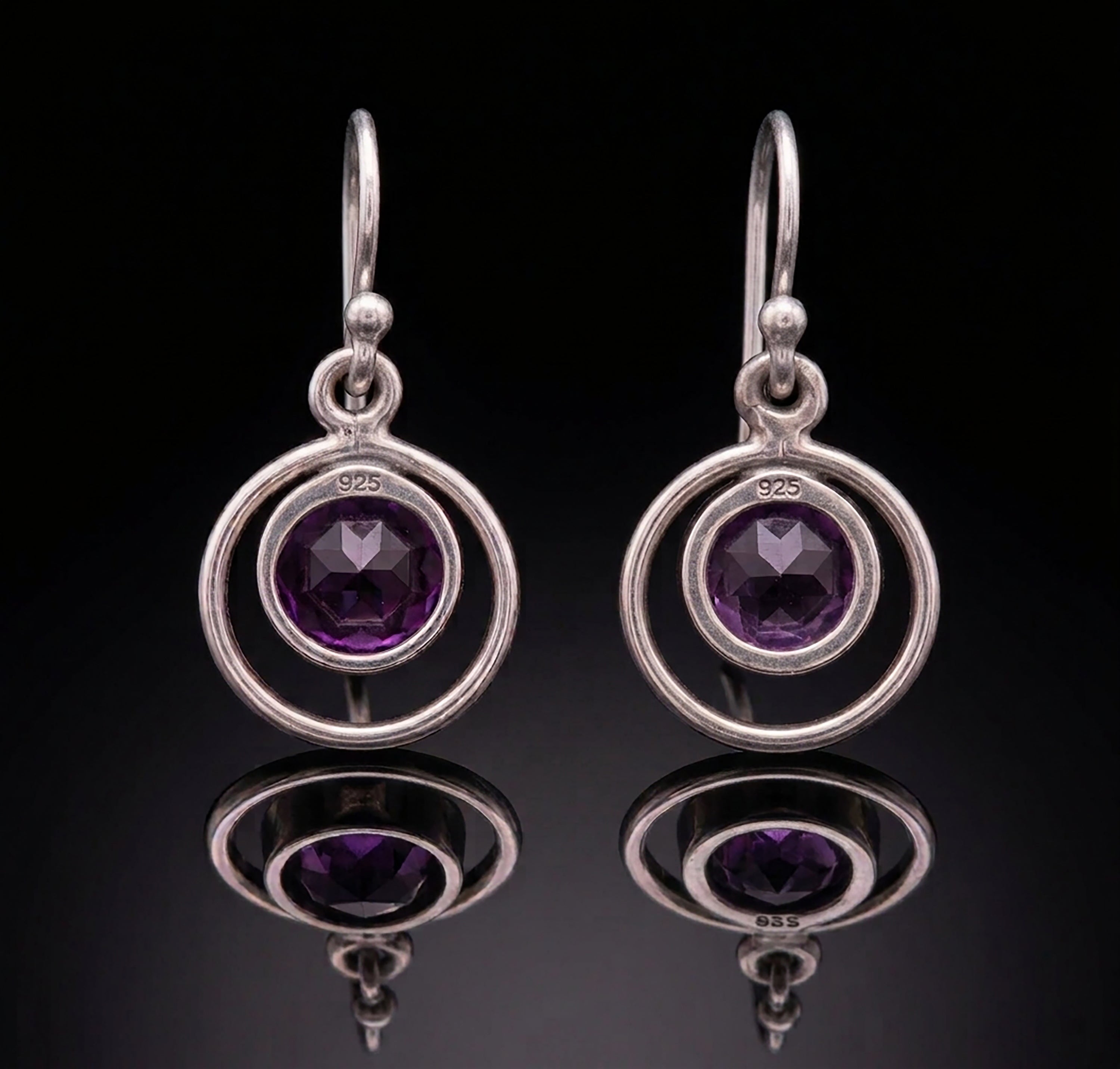 Handmade 925 Sterling Silver Amethyst Gemstone Earrings Artisan Wire Wrapped