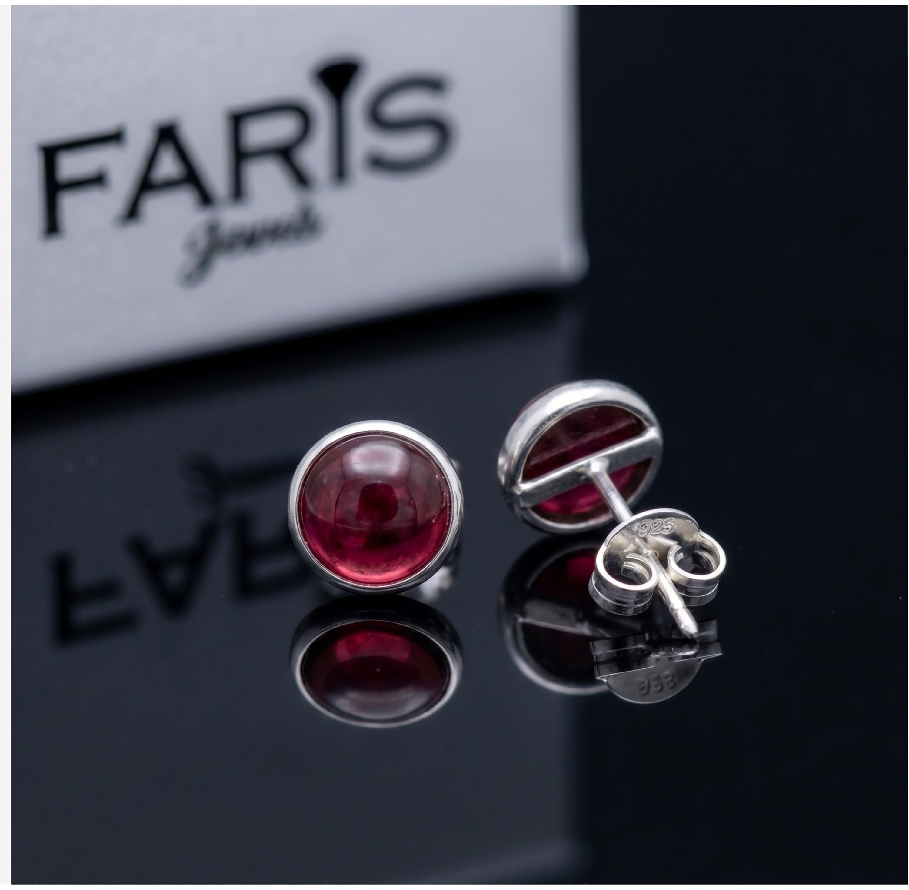 Garnet Stud Earrings in Sterling Silver (8mm), Perfect January Birthday Gift