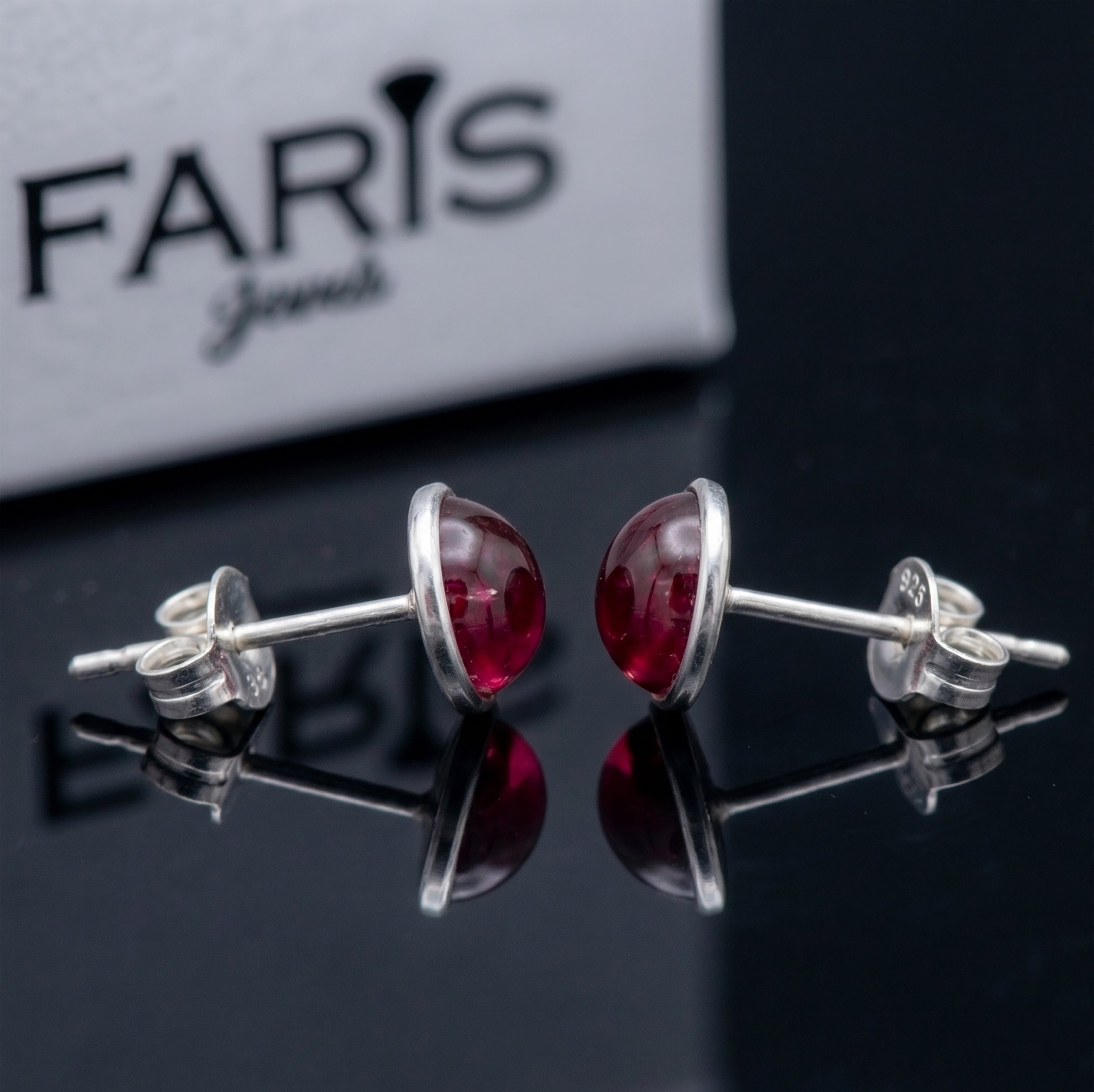 Garnet Stud Earrings in Sterling Silver (8mm), Perfect January Birthday Gift