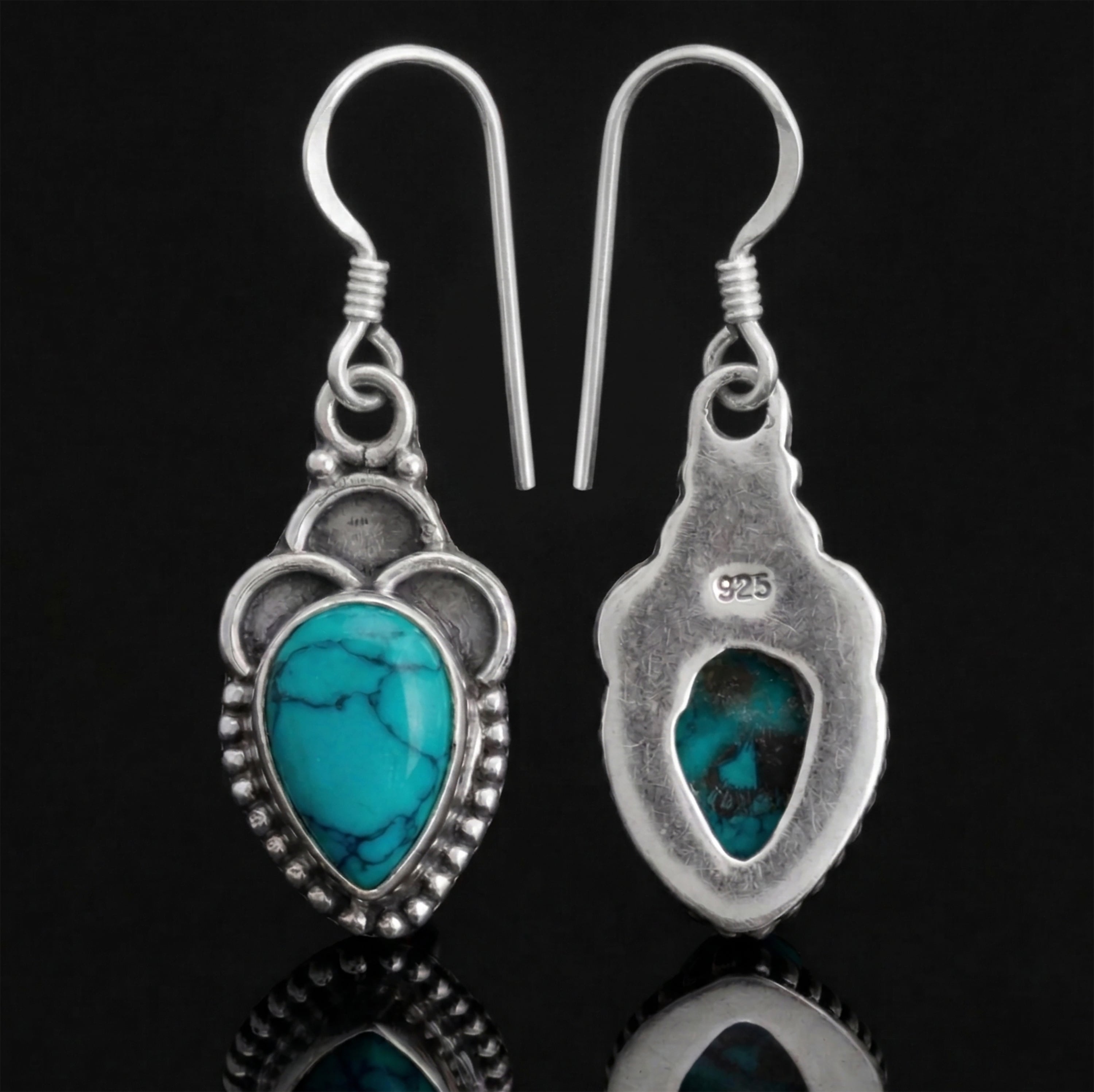 Turquoise Pear Drop Earrings in Sterling Silver
