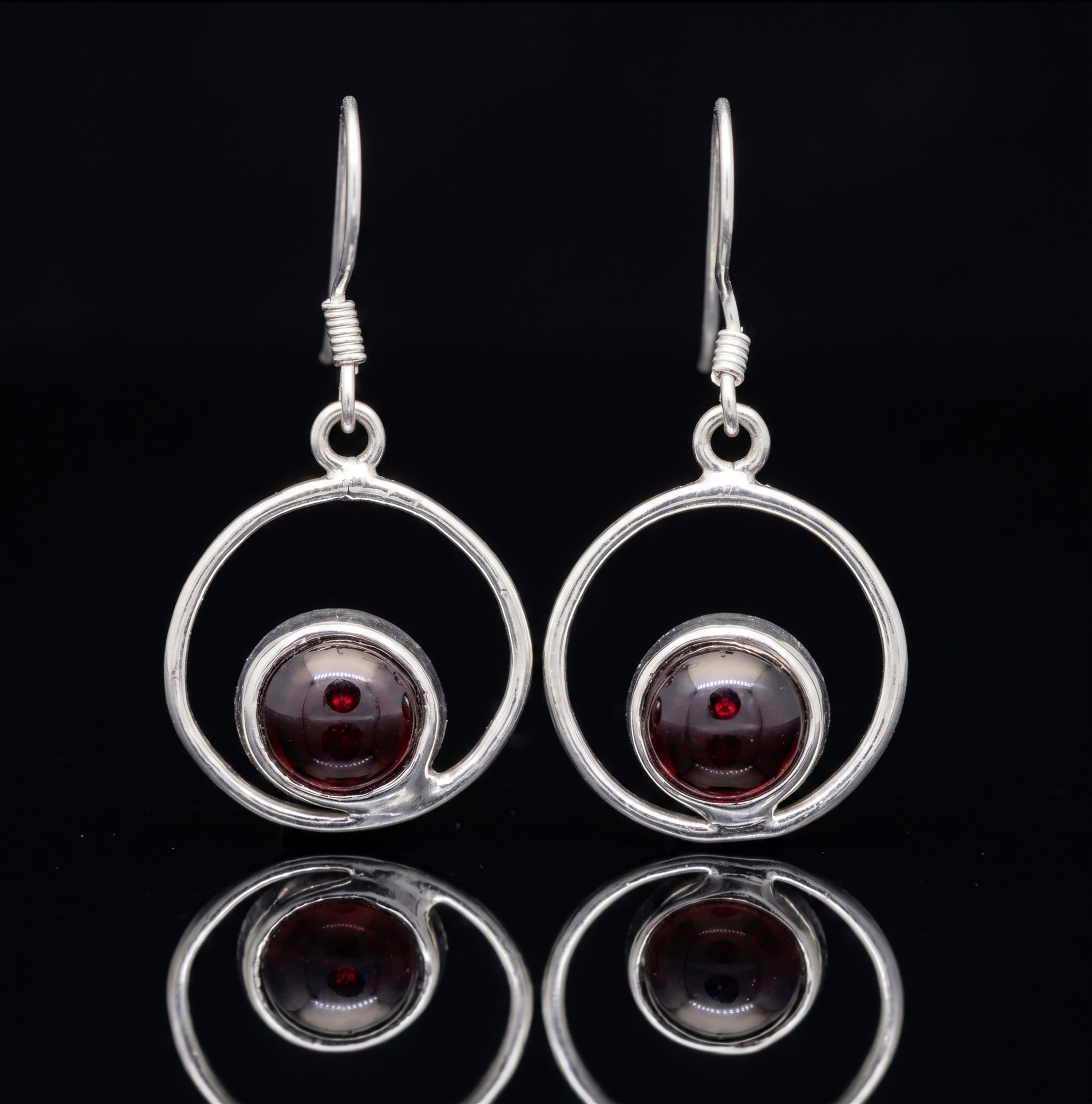 Handcrafted Garnet & 925 Sterling Silver Orbital Drop Earrings