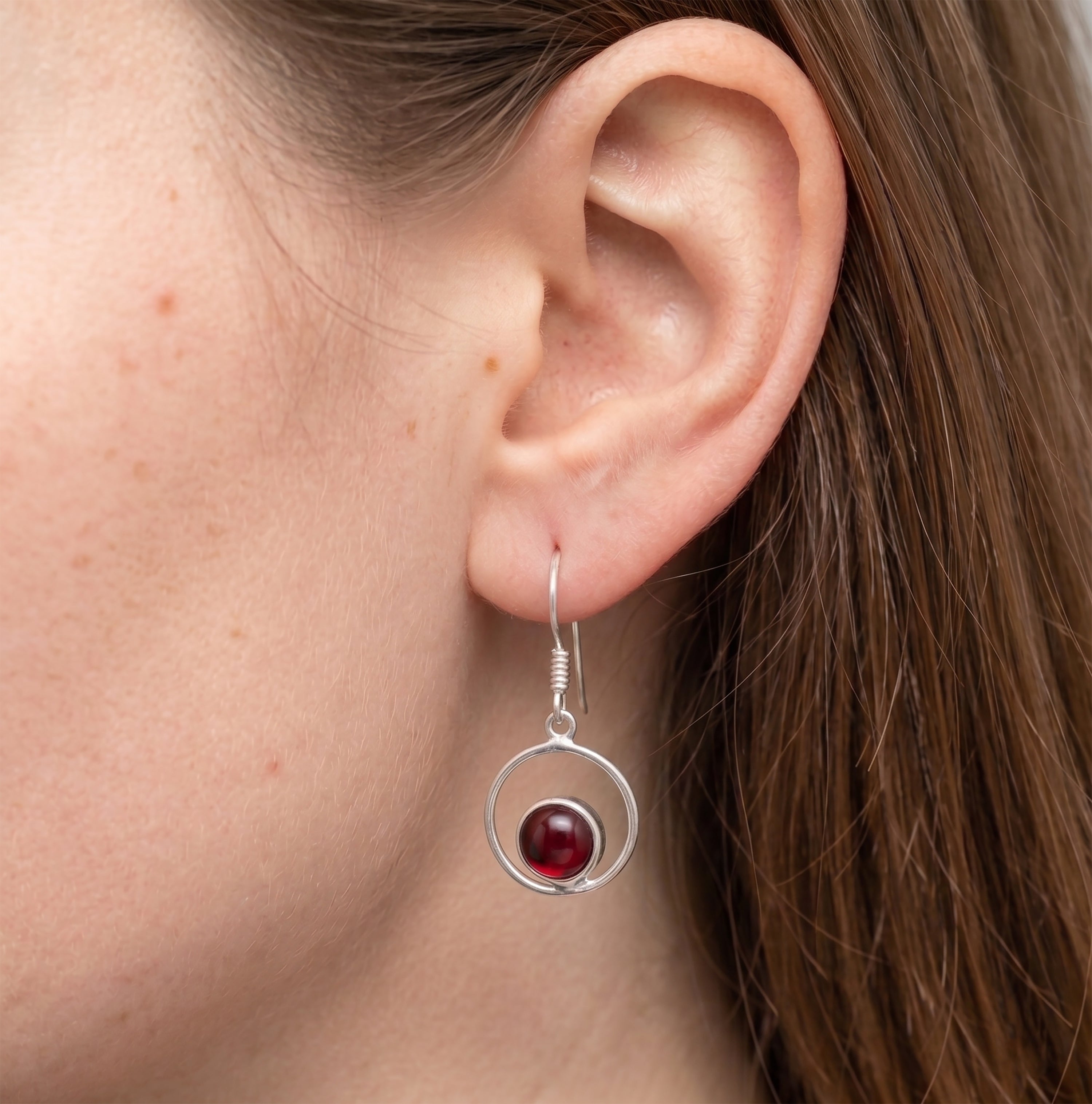 Handcrafted Garnet & 925 Sterling Silver Orbital Drop Earrings