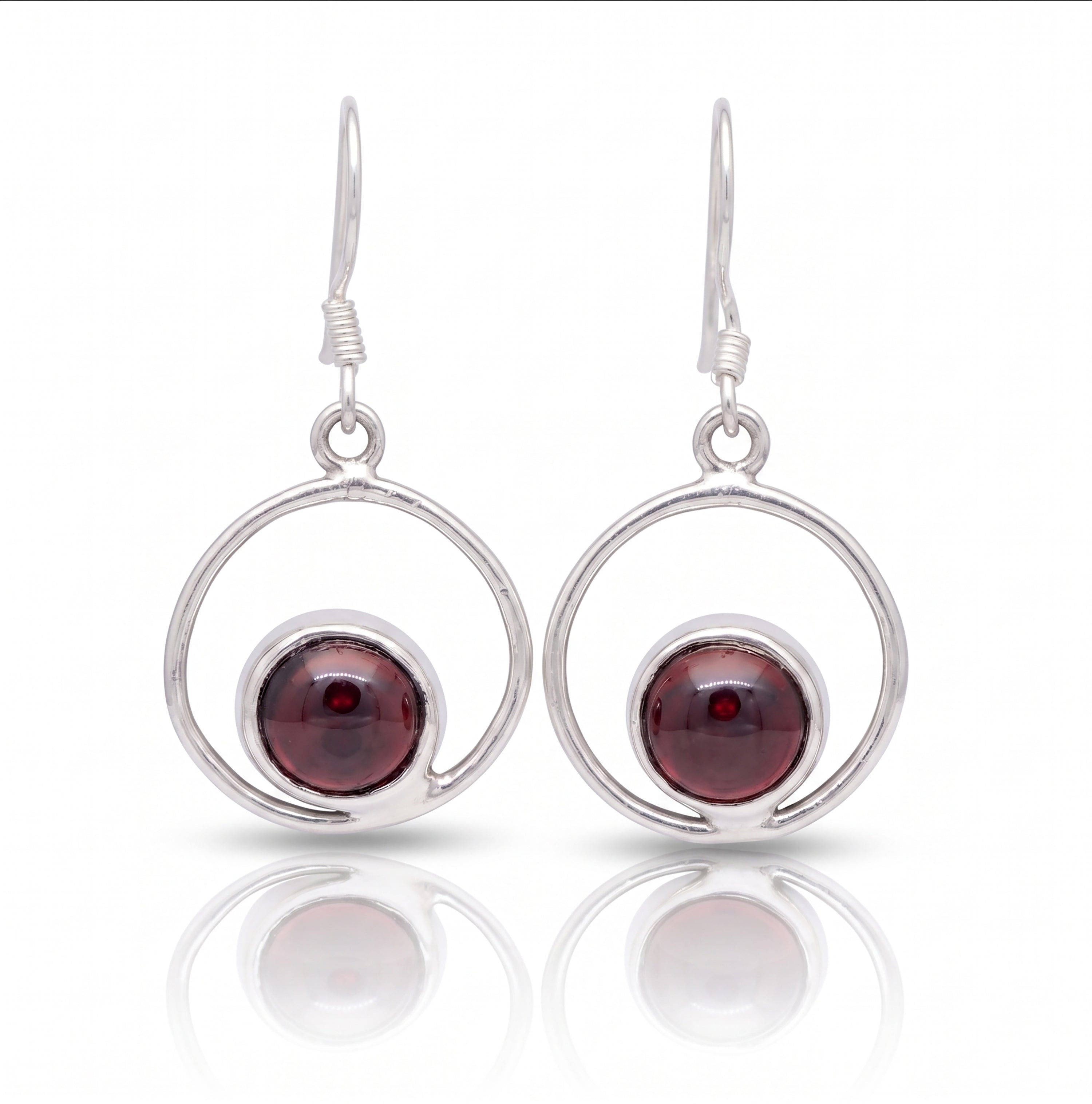 Handcrafted Garnet & 925 Sterling Silver Orbital Drop Earrings