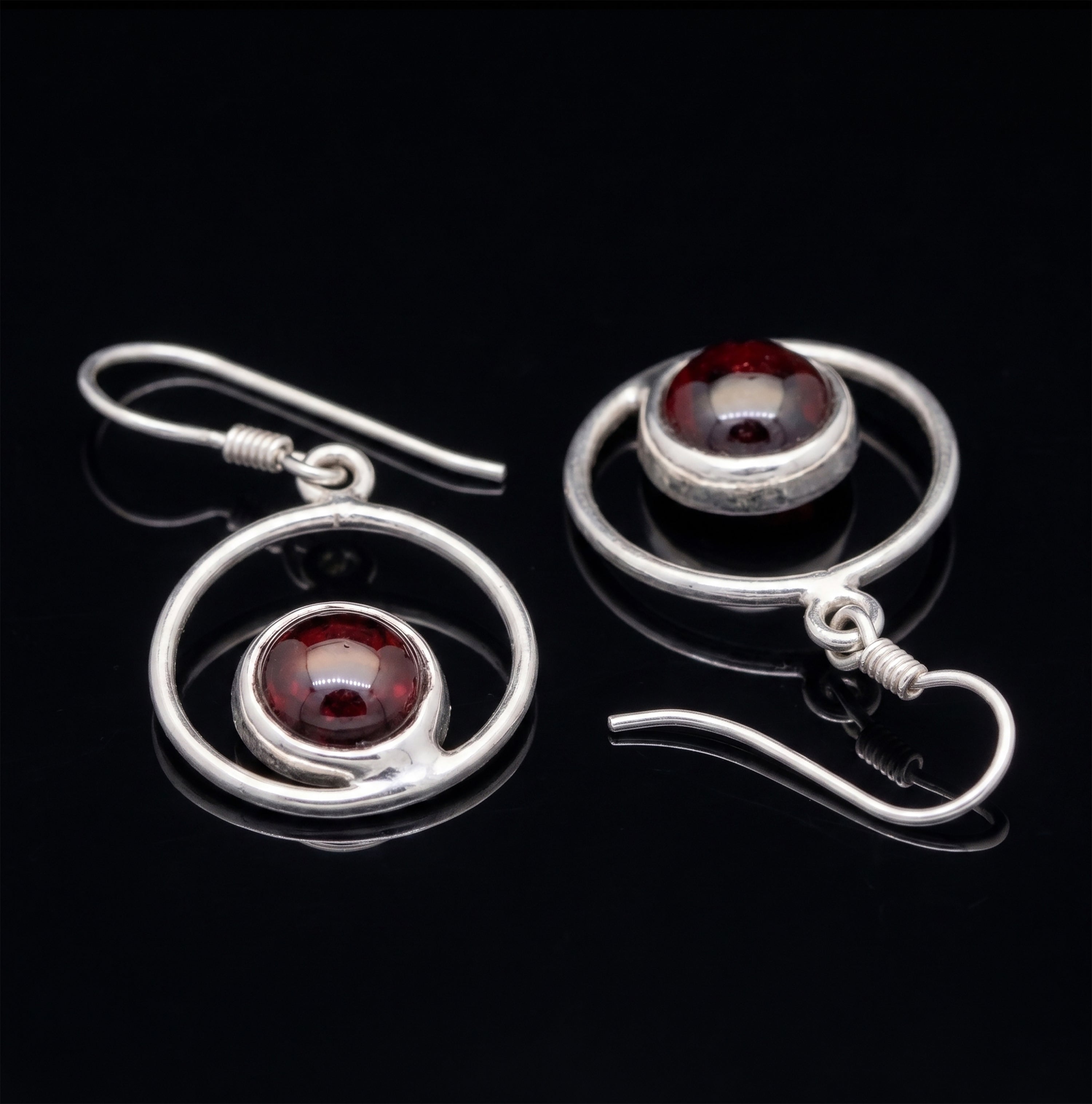 Handcrafted Garnet & 925 Sterling Silver Orbital Drop Earrings