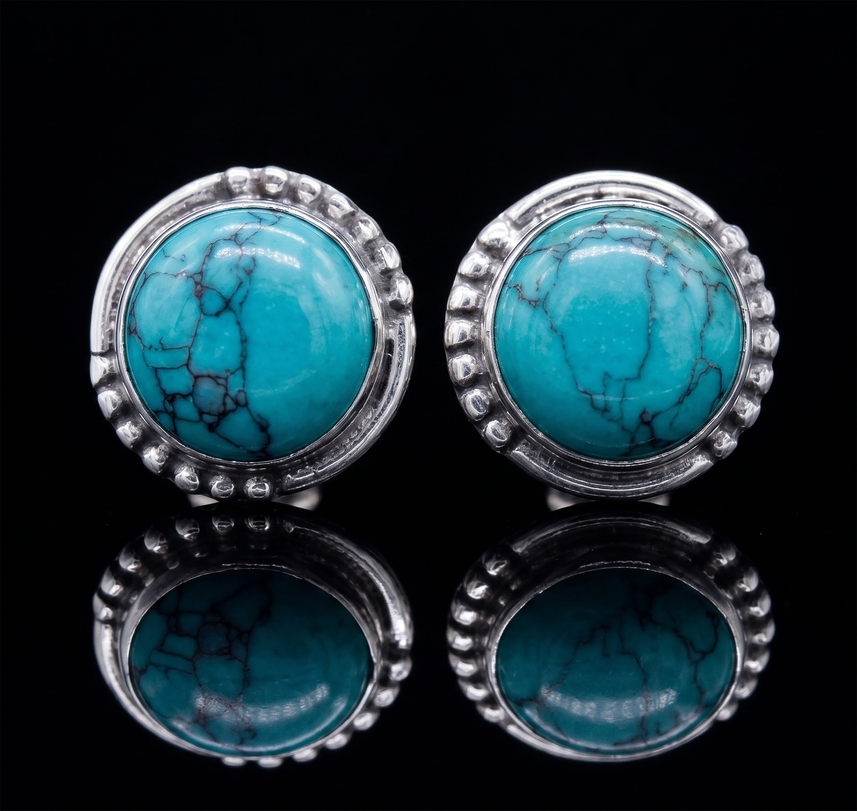 925 Sterling Silver Turquoise Round Earrings Studs Gemstone