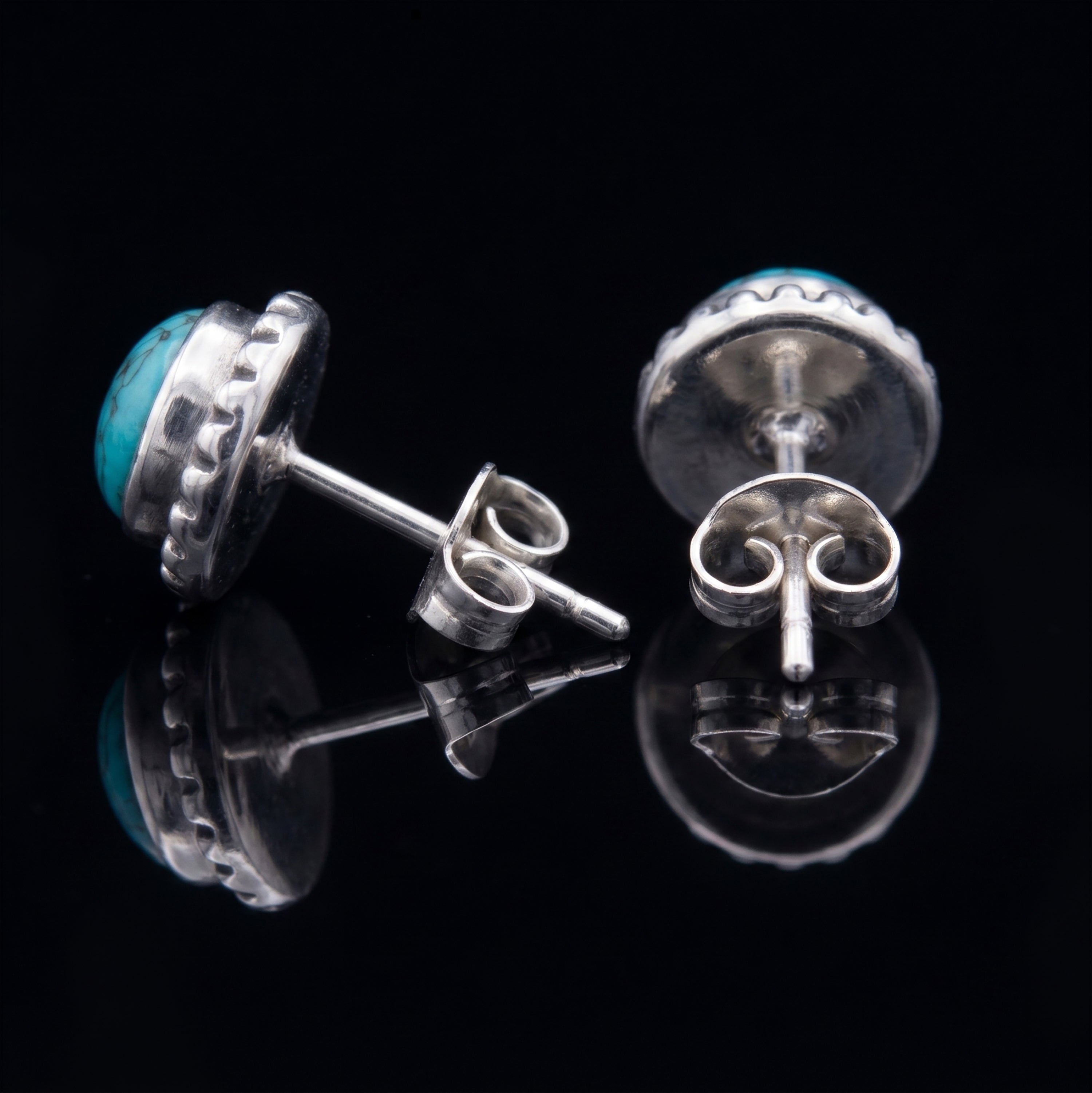 925 Sterling Silver Turquoise Round Earrings Studs Gemstone