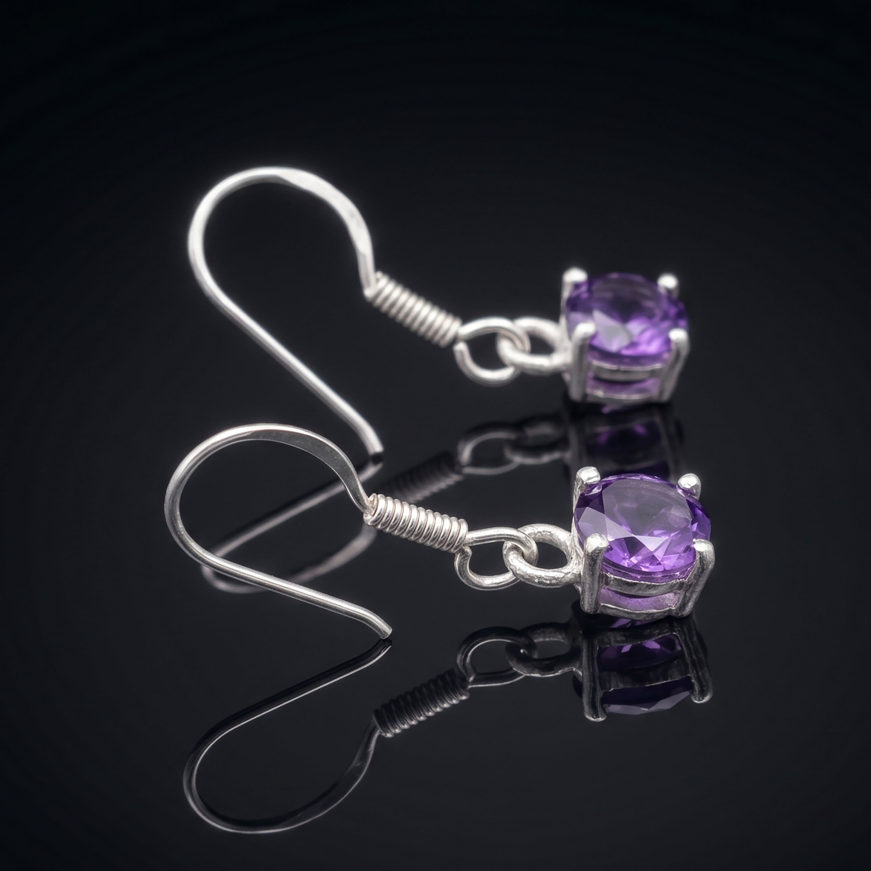 925 Sterling Silver Natural Faceted Amethyst Drop Earrings