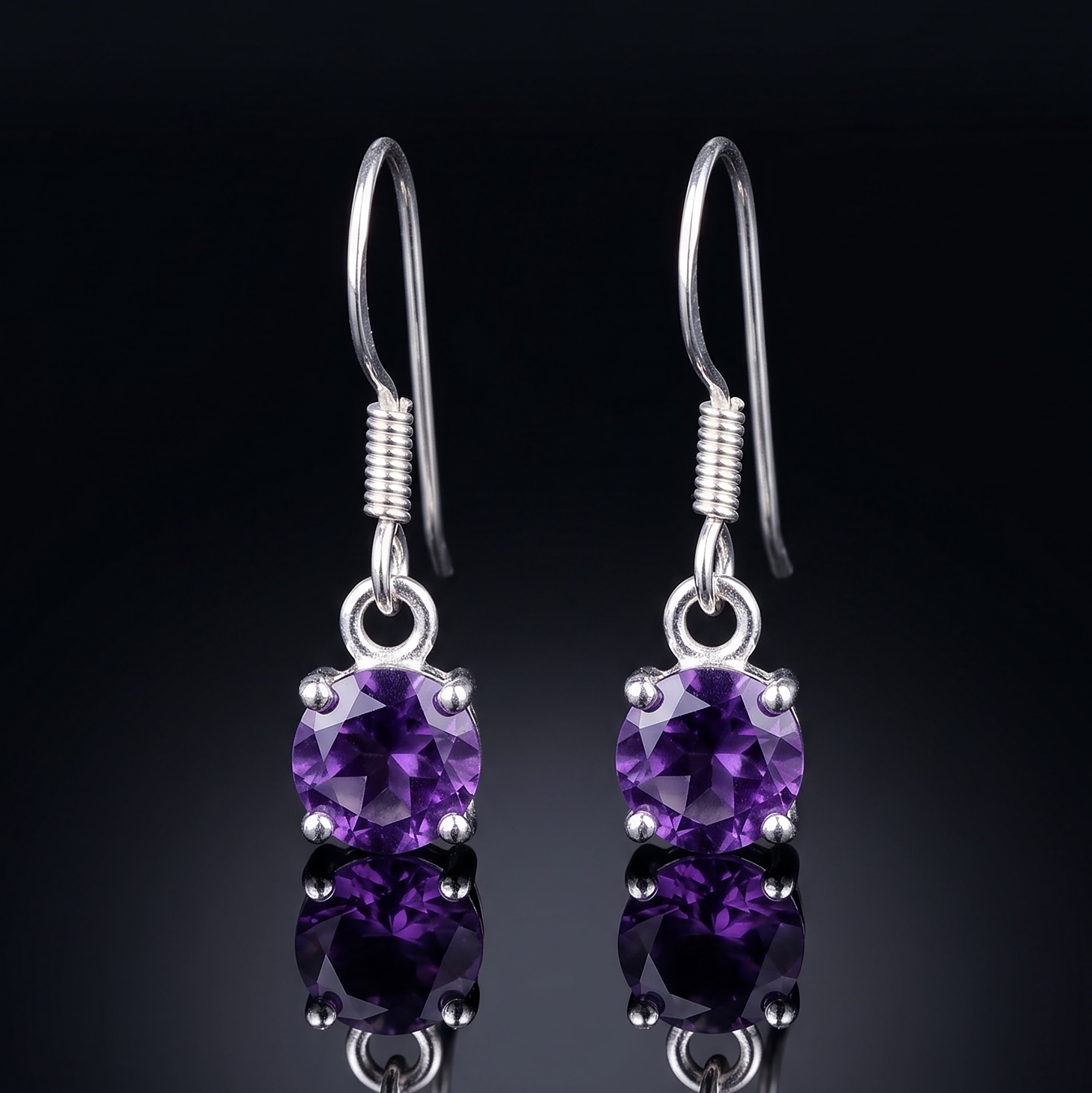 925 Sterling Silver Natural Faceted Amethyst Drop Earrings