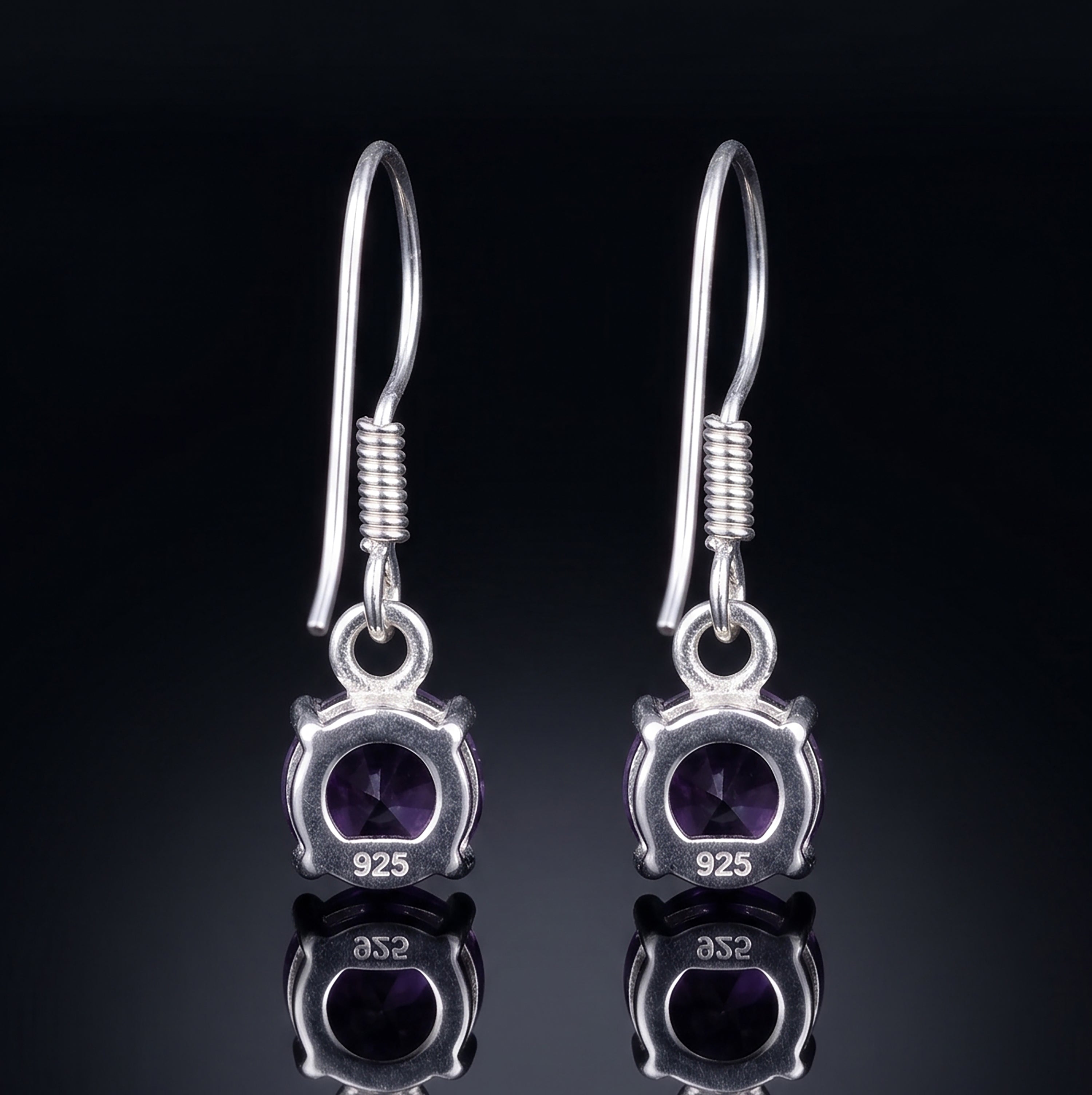 925 Sterling Silver Natural Faceted Amethyst Drop Earrings