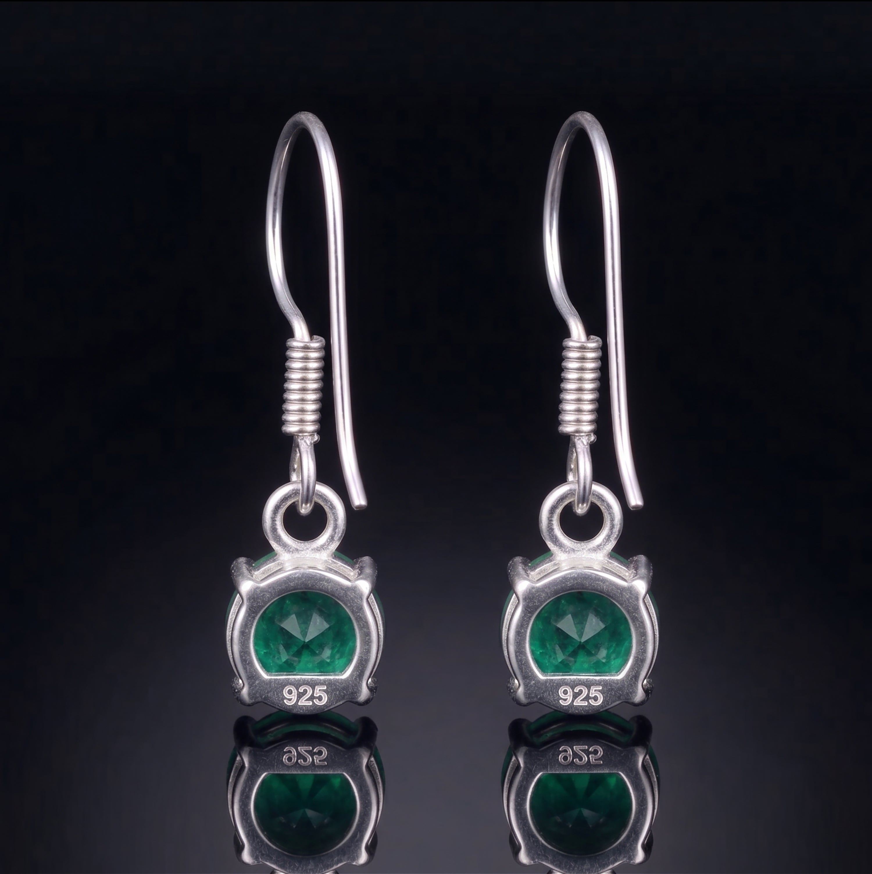 925 Sterling Silver Faceted Emerald Drop Earrings