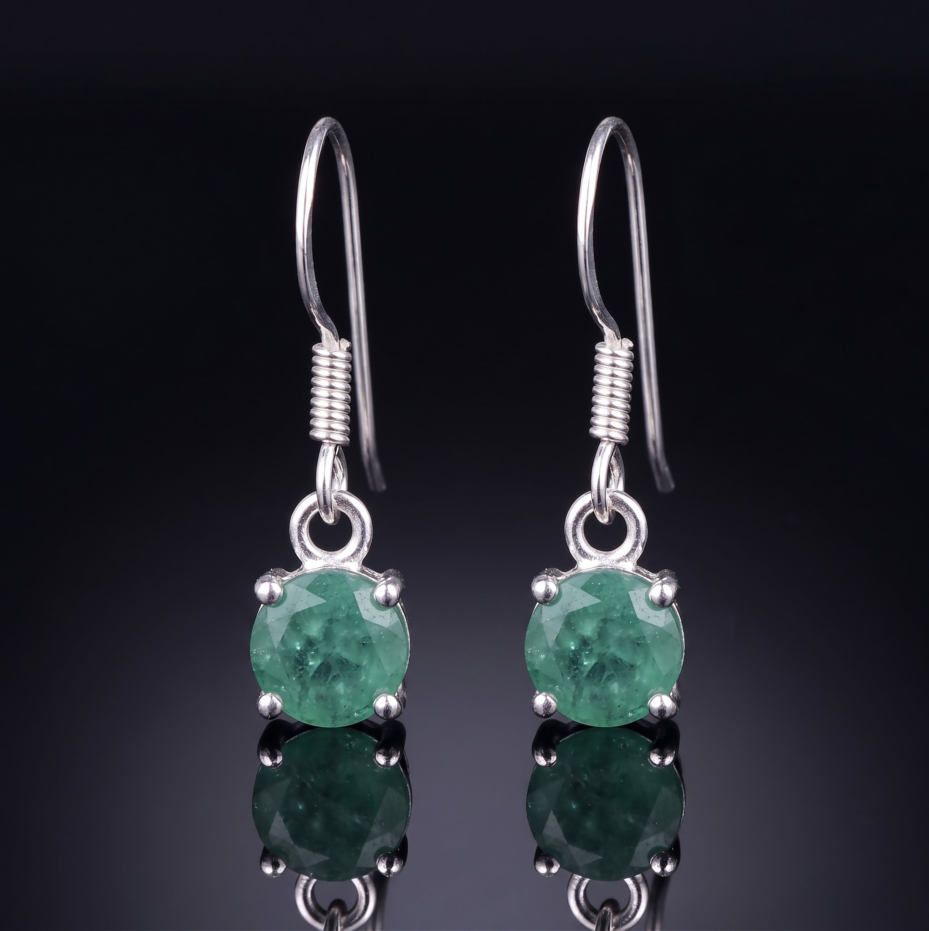 925 Sterling Silver Faceted Emerald Drop Earrings