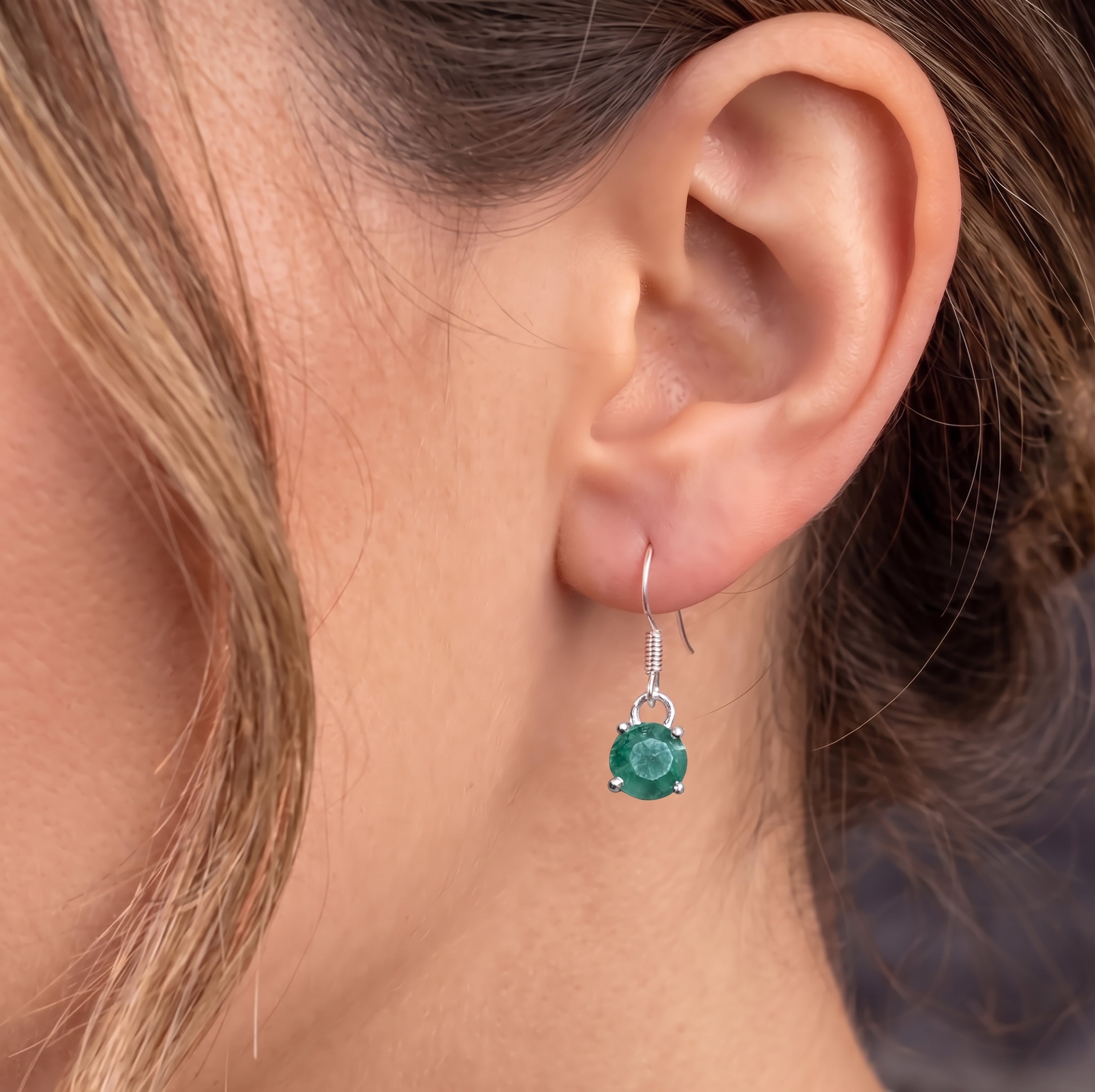925 Sterling Silver Faceted Emerald Drop Earrings
