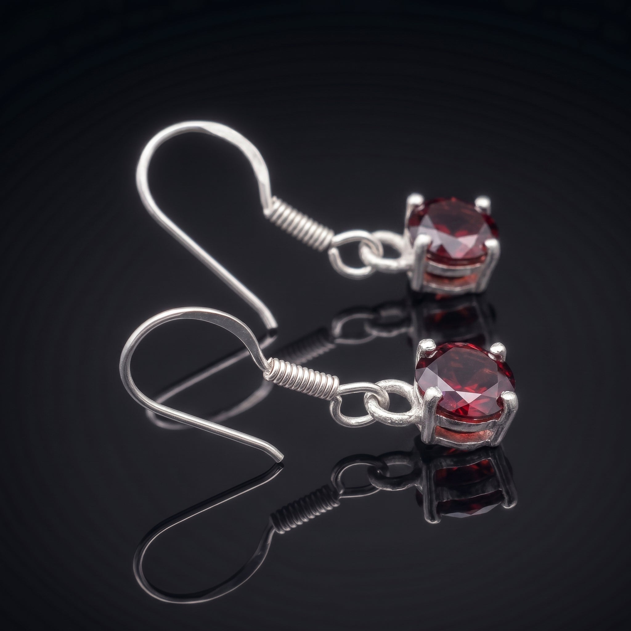 925 Sterling Silver Natural Faceted Red Garnet Drop Earrings