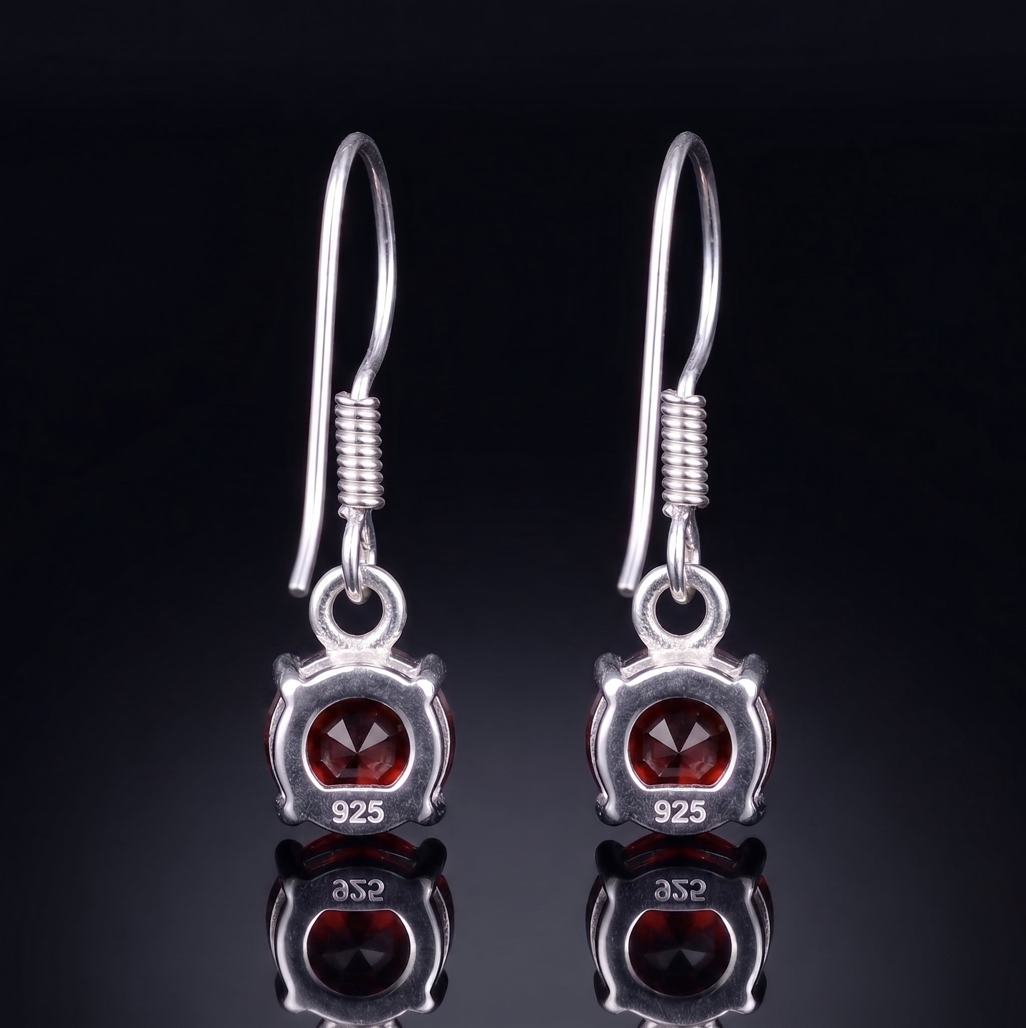 925 Sterling Silver Natural Faceted Red Garnet Drop Earrings