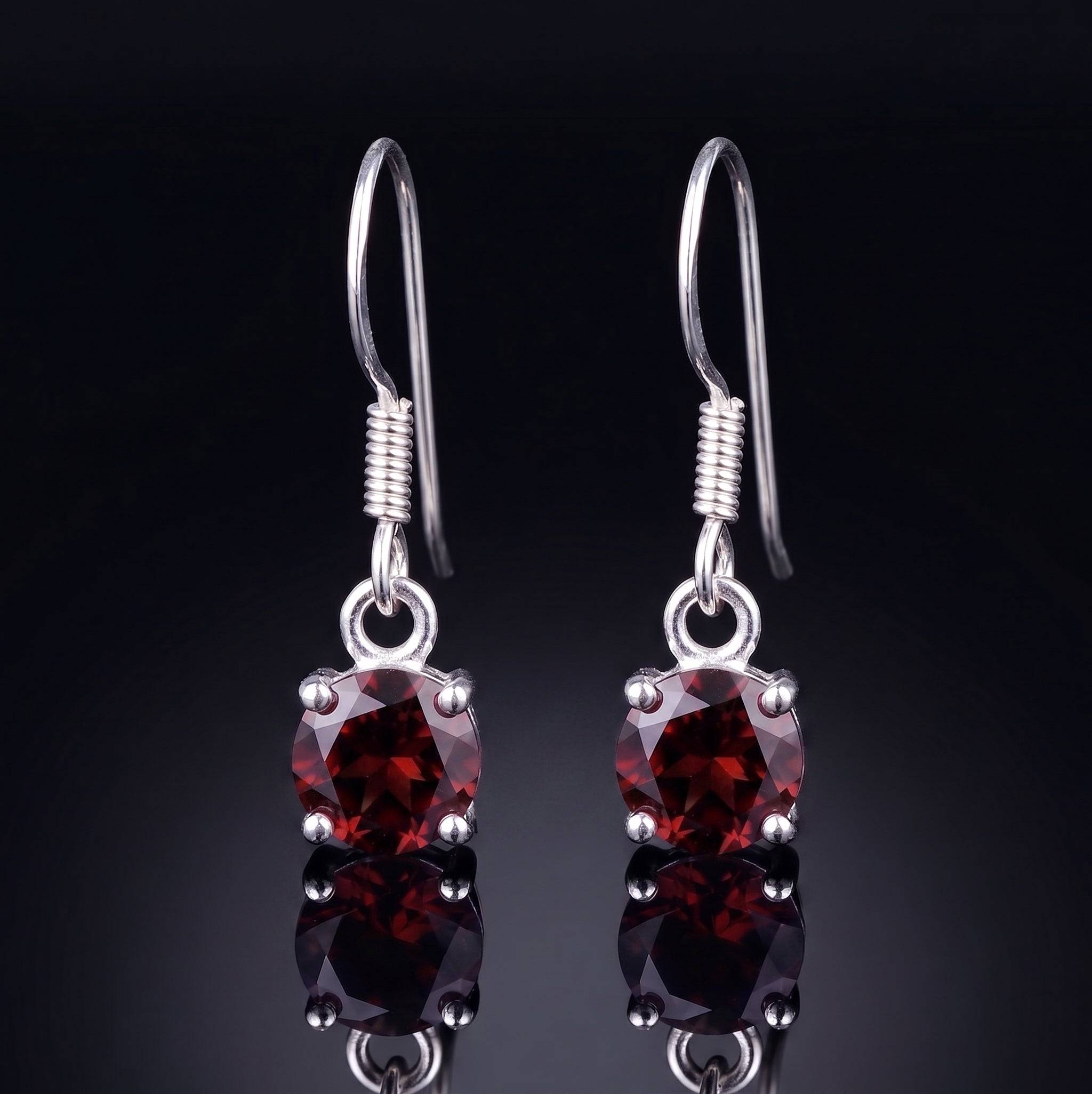 925 Sterling Silver Natural Faceted Red Garnet Drop Earrings