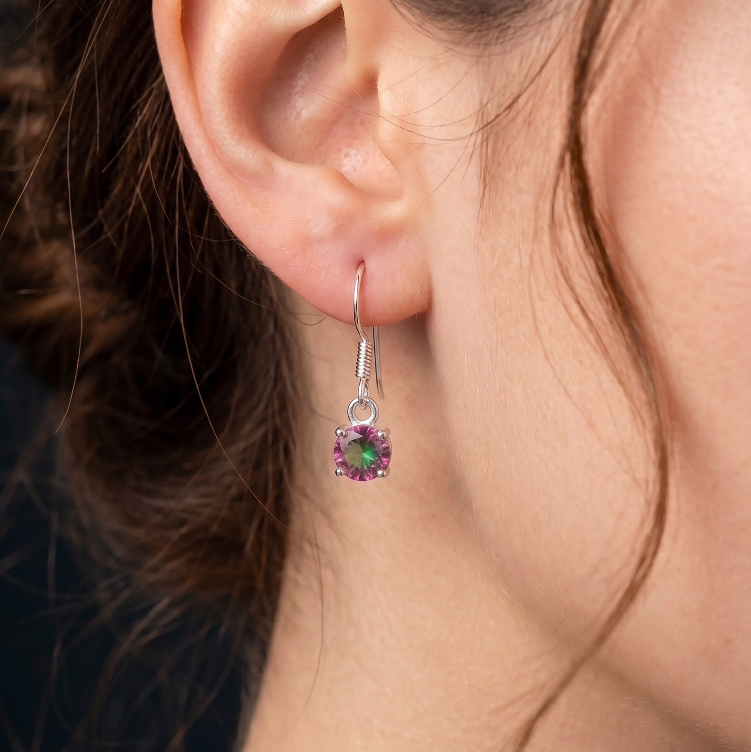 925 sterling silver faceted rainbow mystic topaz round drop dangle earring