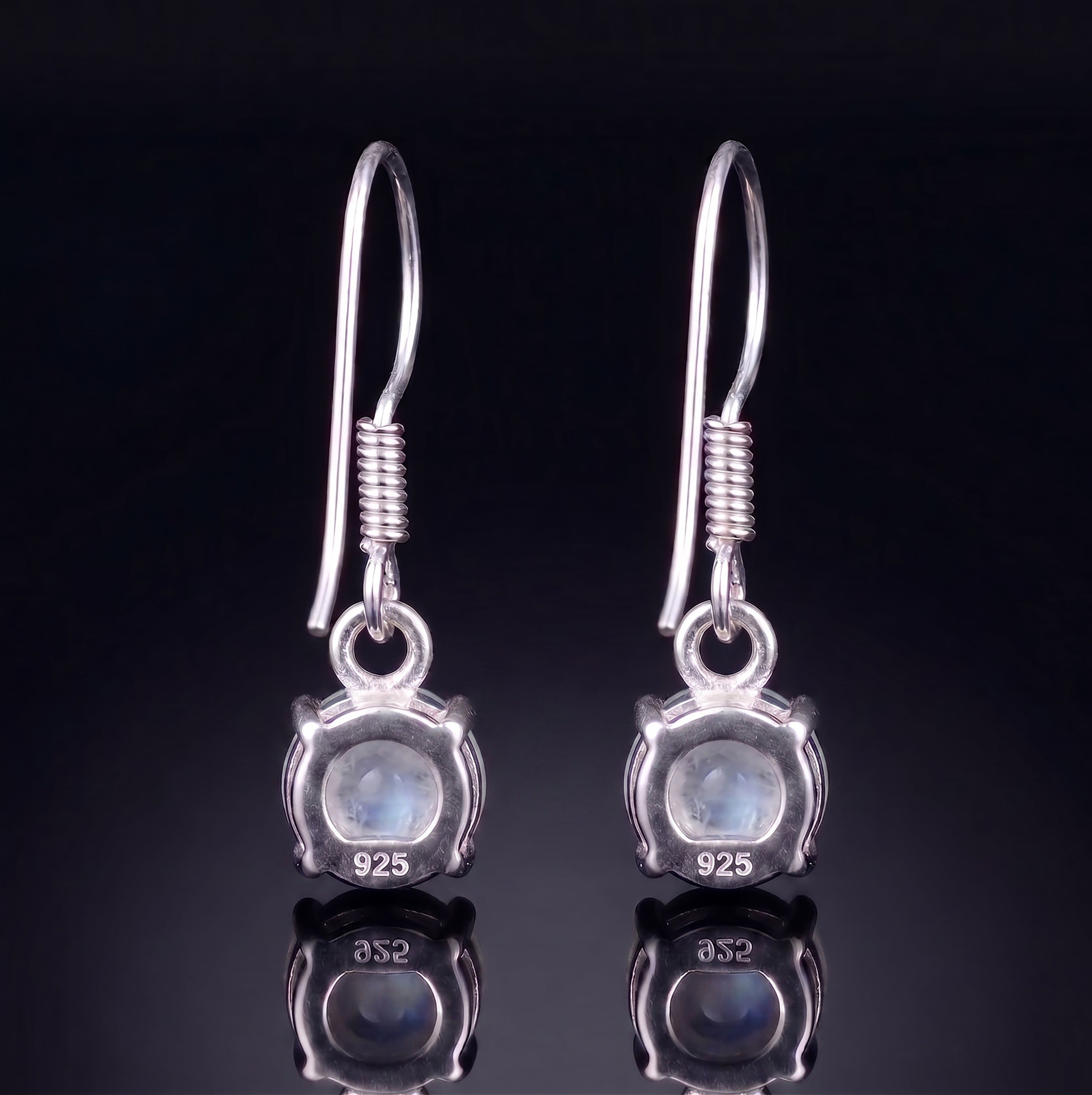 925 Sterling Silver Natural Moonstone Cabochon Drop Earrings
