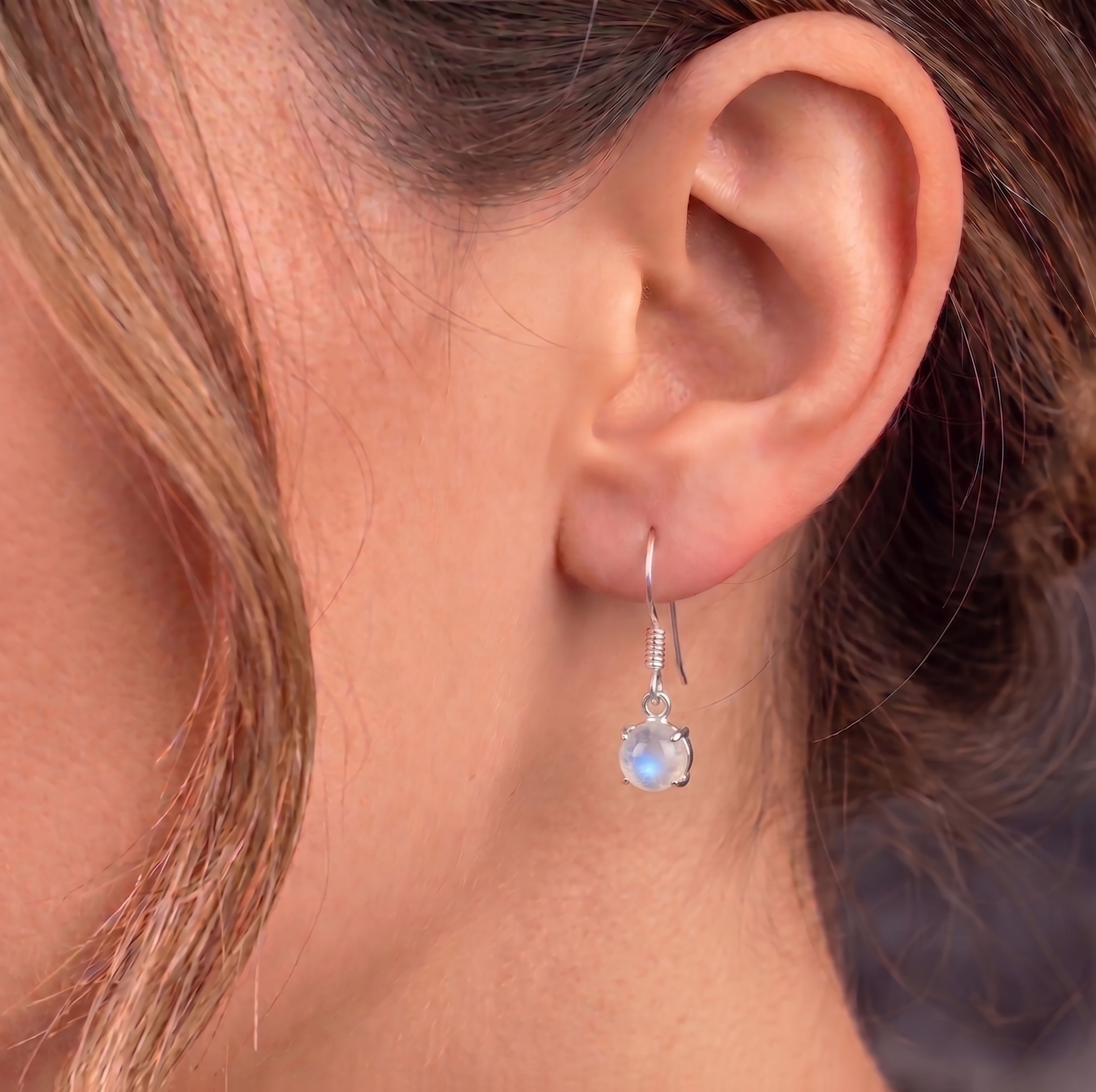 925 Sterling Silver Natural Moonstone Cabochon Drop Earrings