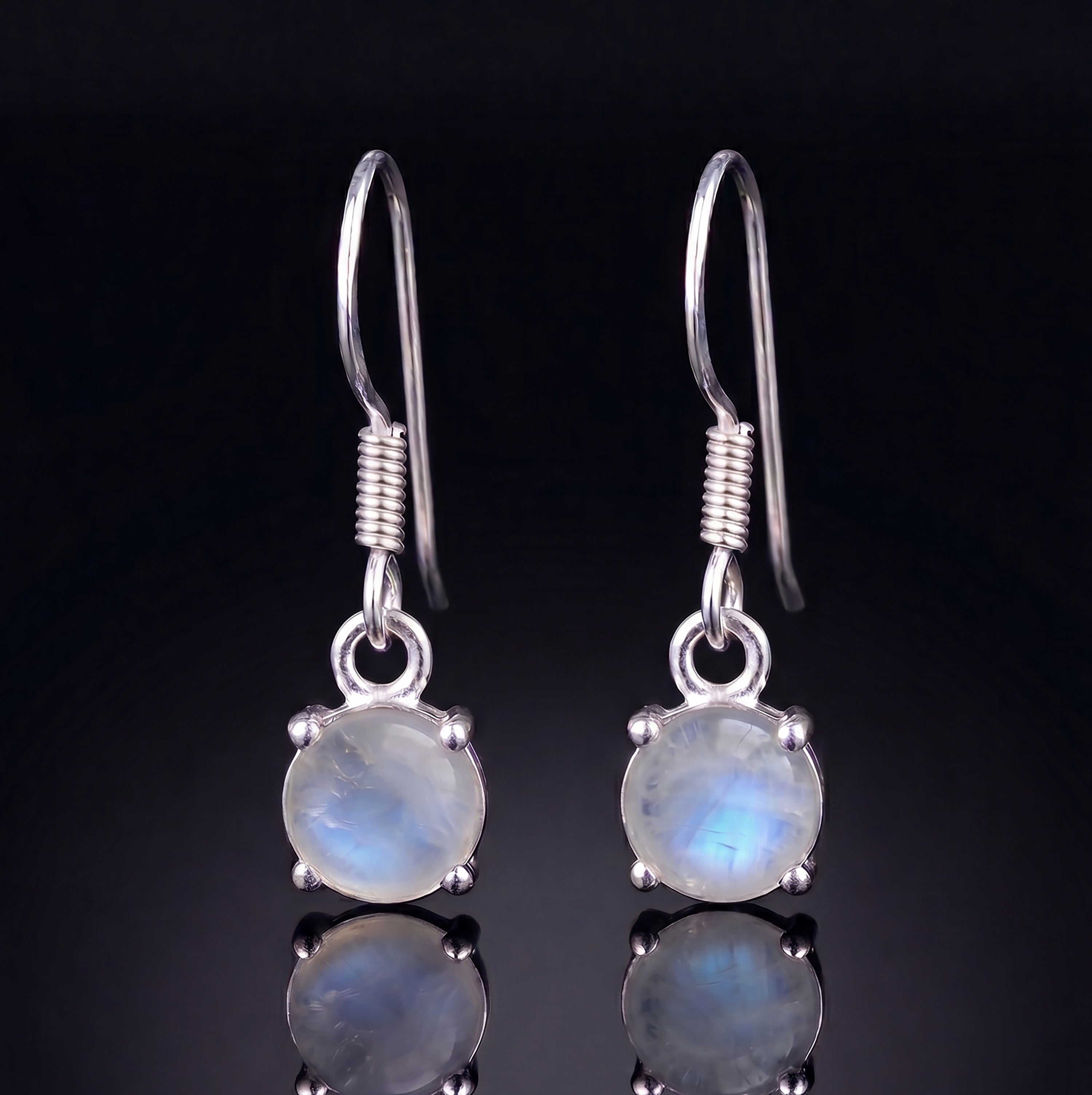 925 Sterling Silver Natural Moonstone Cabochon Drop Earrings