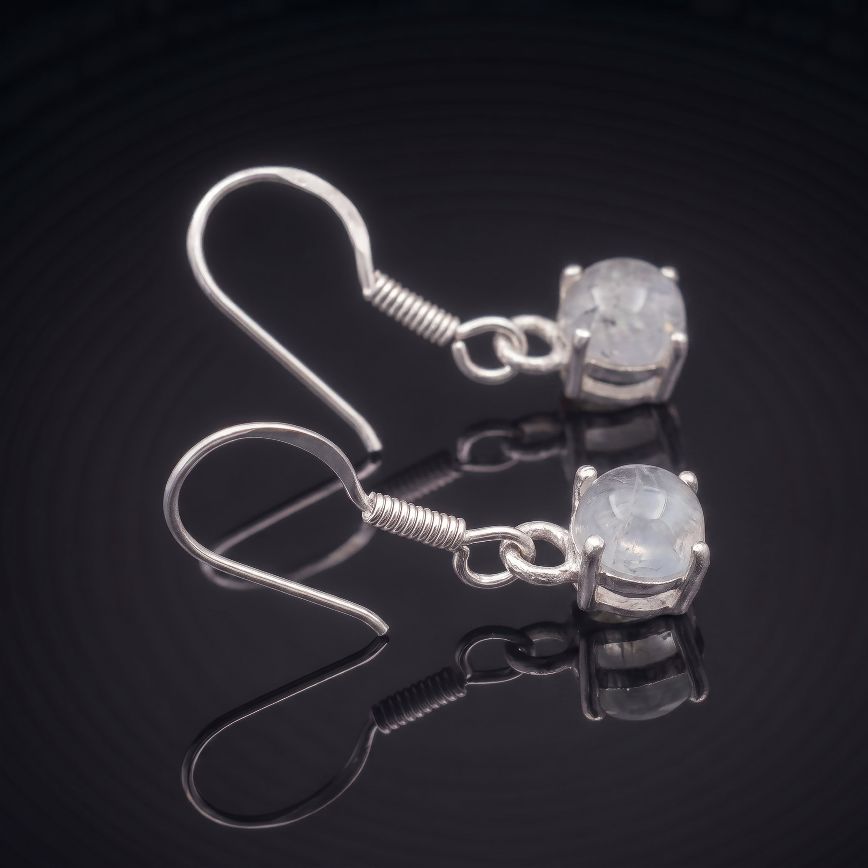 925 Sterling Silver Natural Moonstone Cabochon Drop Earrings