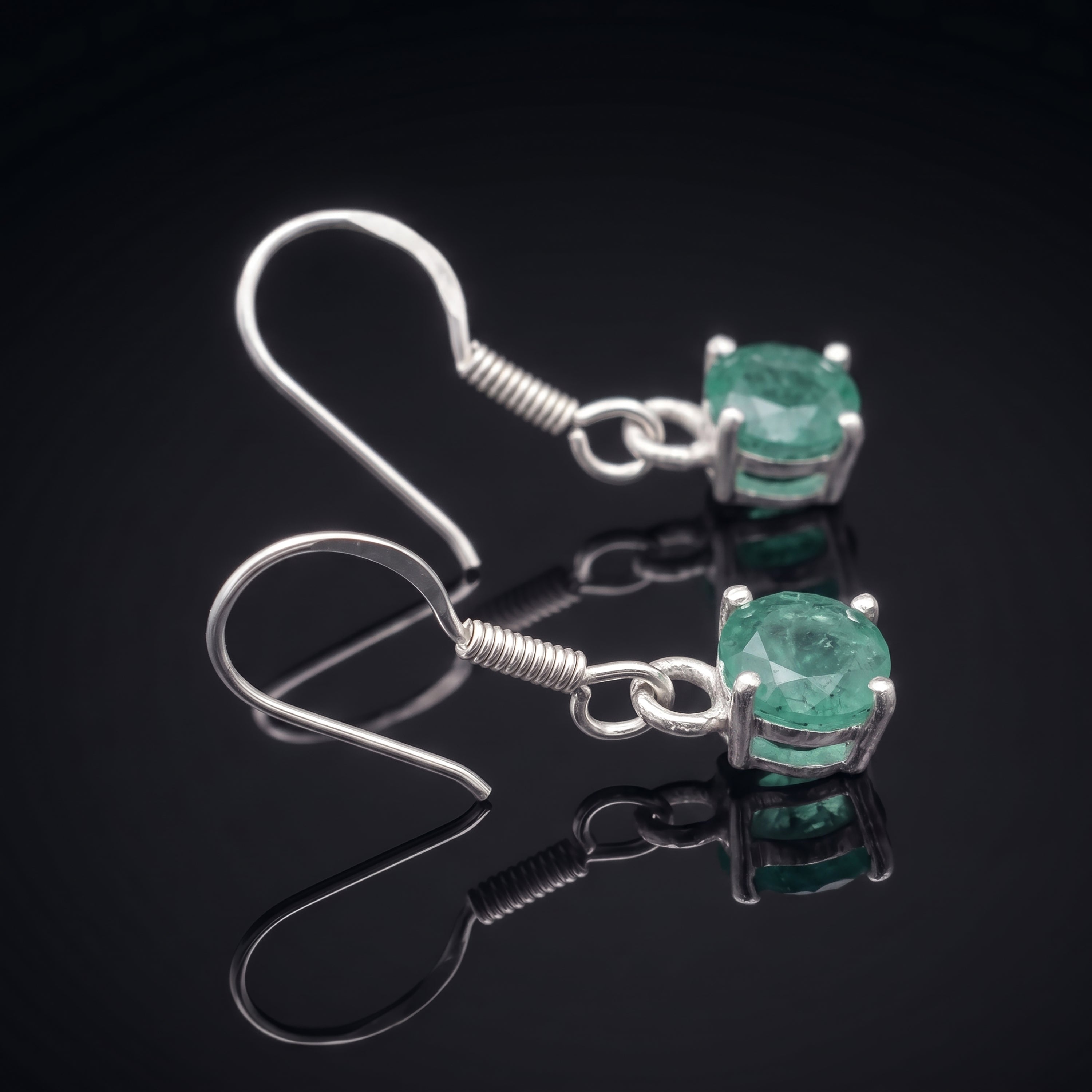 925 Sterling Silver Faceted Emerald Drop Earrings