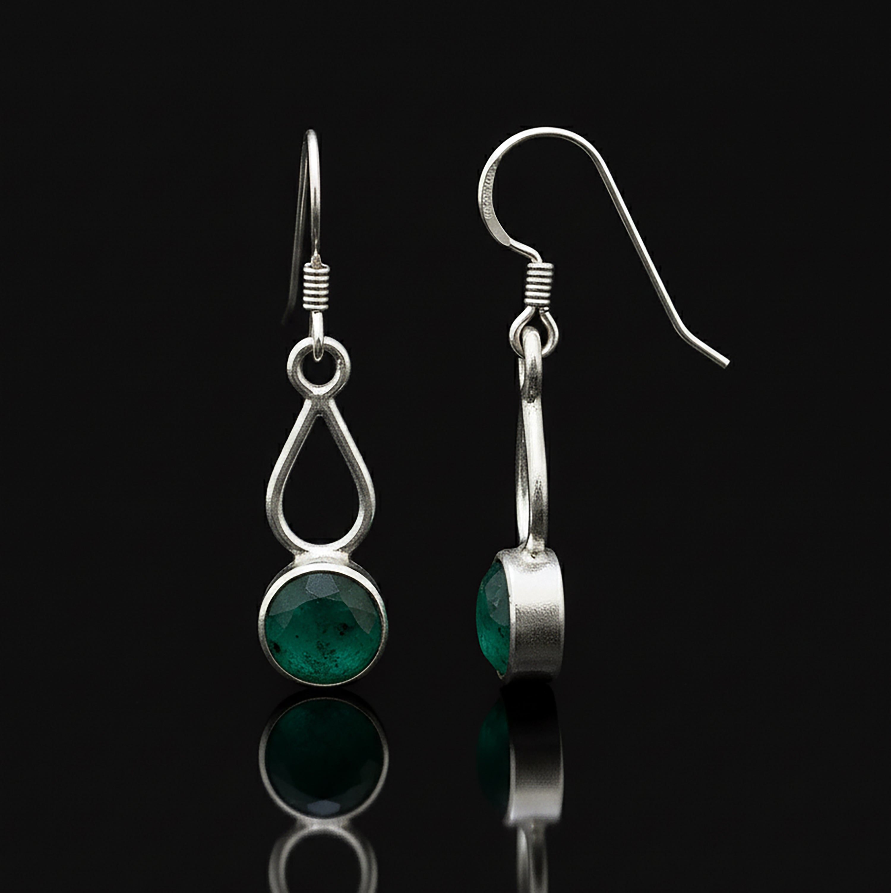 Sterling Silver Faceted Emerald Gemstone Drop Dangle Ladies Earrings