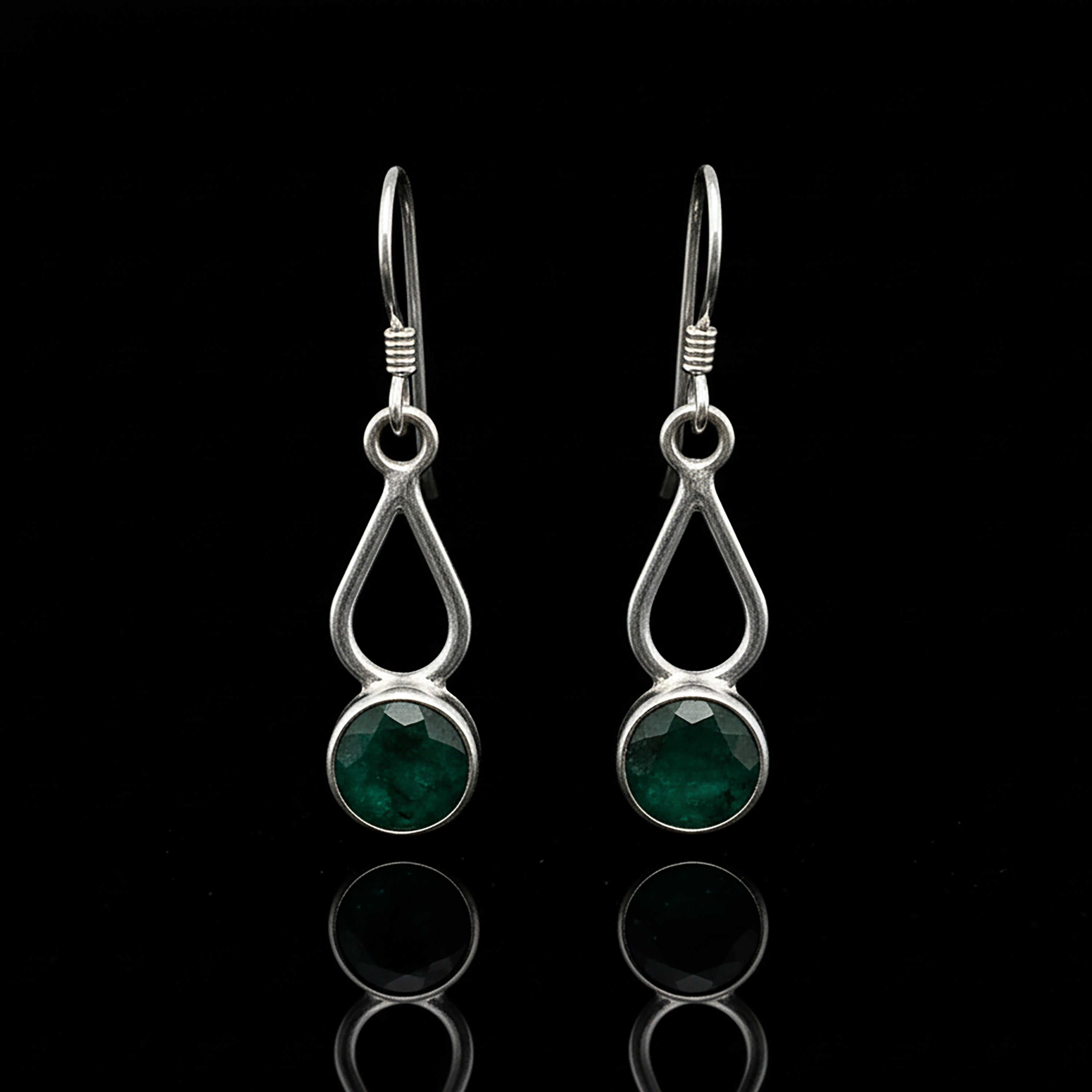 Sterling Silver Faceted Emerald Gemstone Drop Dangle Ladies Earrings