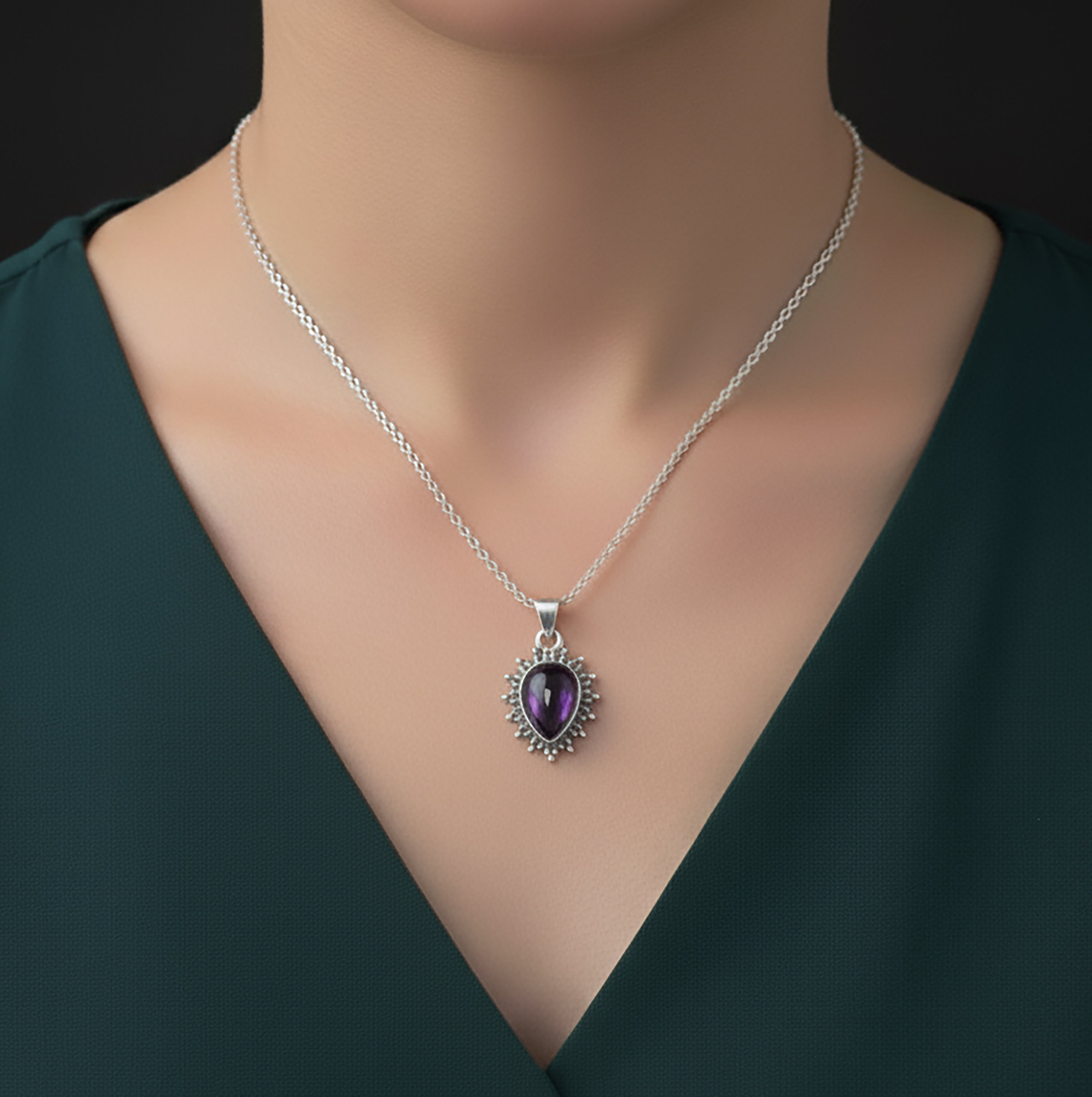 Beautiful Amethyst Pear Cut Sterling Silver 925 Pendant Necklace Ladies Jewellery Gift