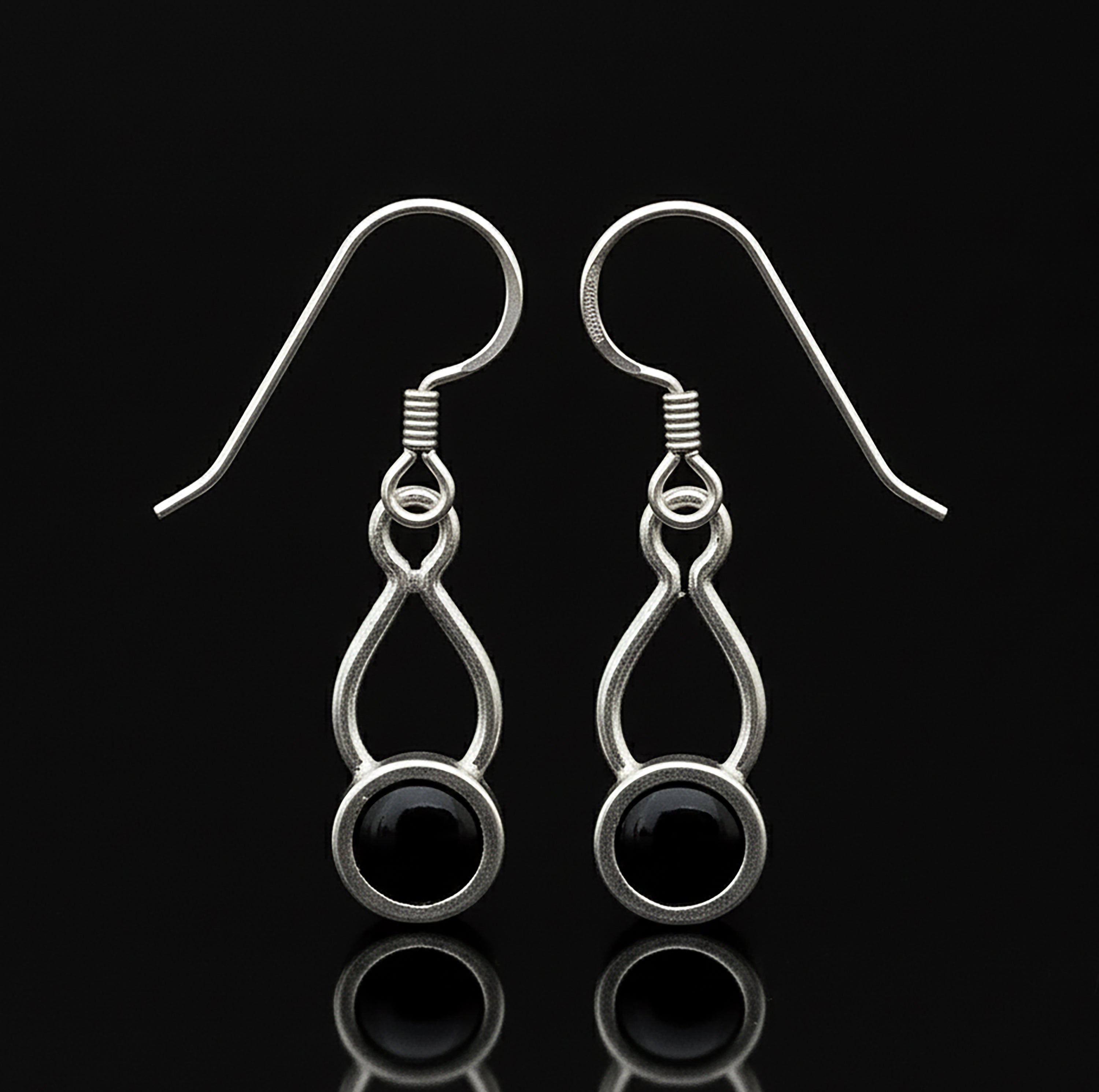 Sterling Silver Black Onyx Gemstone Drop Dangle Ladies Earrings