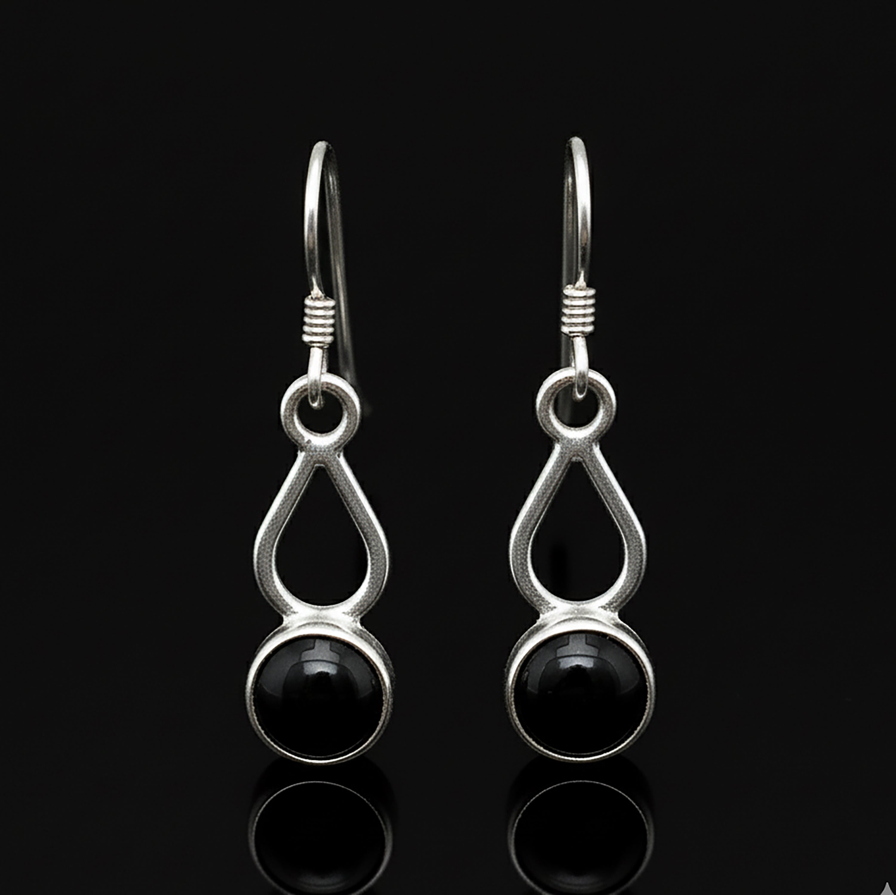 Sterling Silver Black Onyx Gemstone Drop Dangle Ladies Earrings