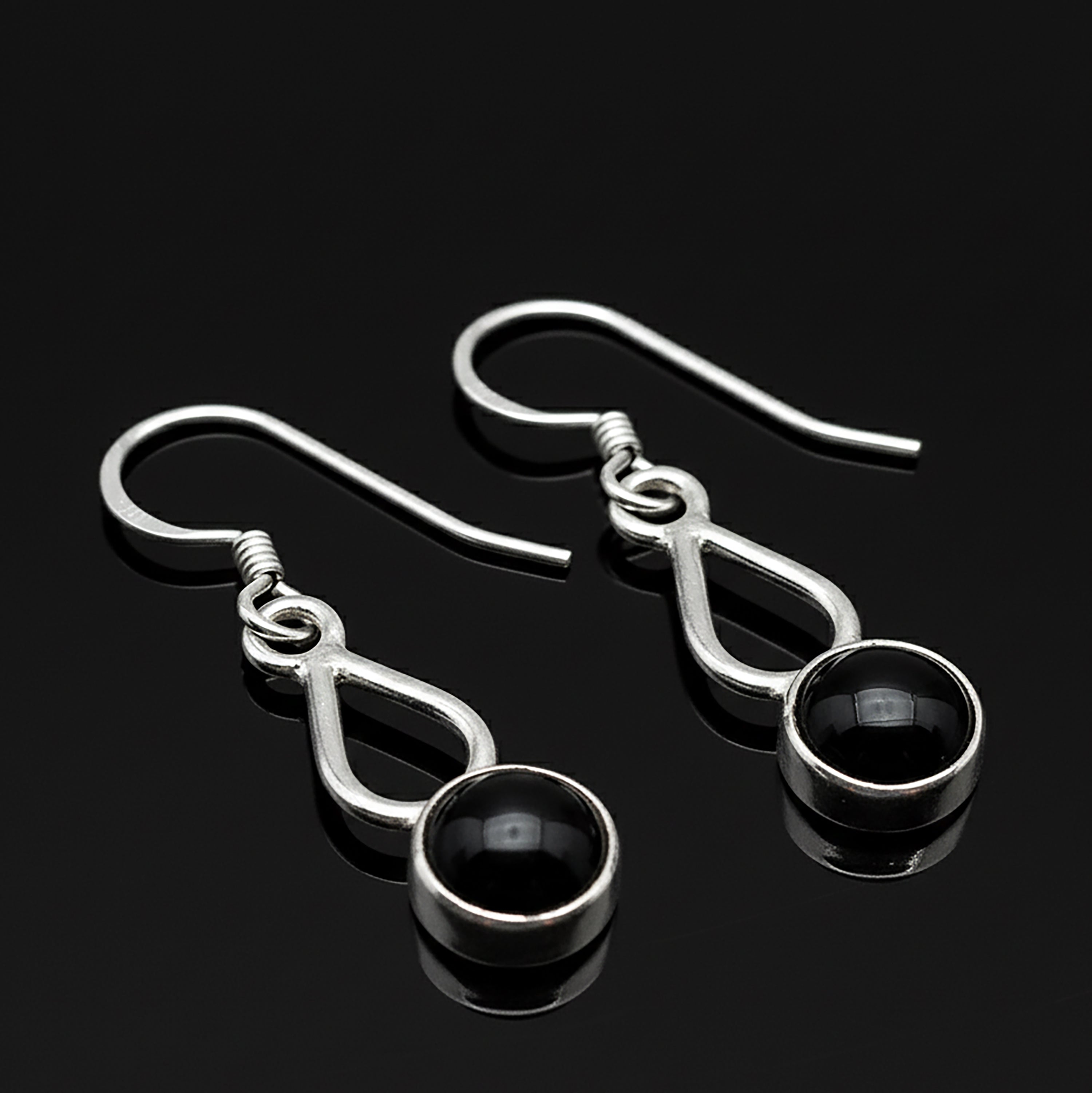 Sterling Silver Black Onyx Gemstone Drop Dangle Ladies Earrings