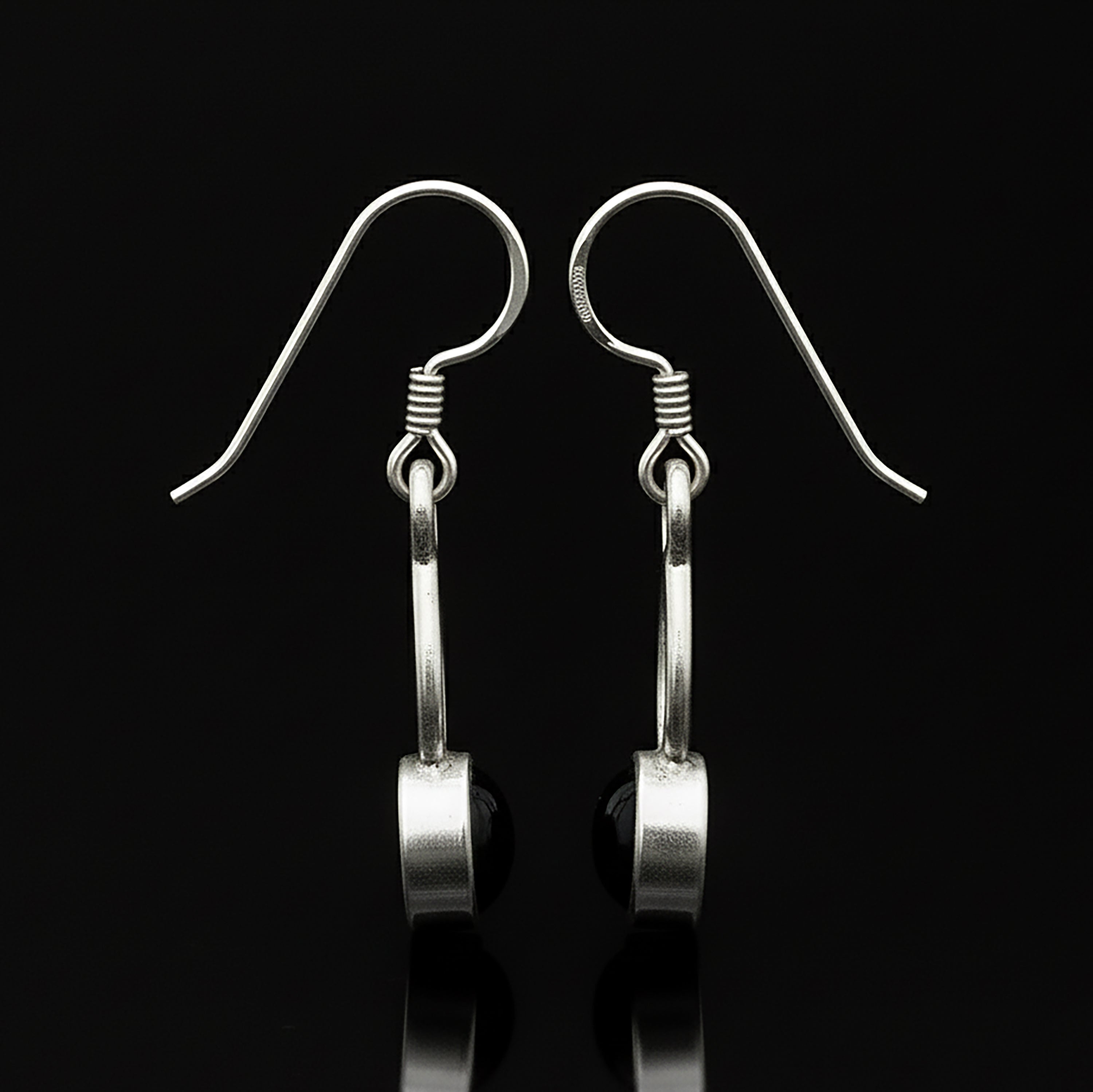 Sterling Silver Black Onyx Gemstone Drop Dangle Ladies Earrings