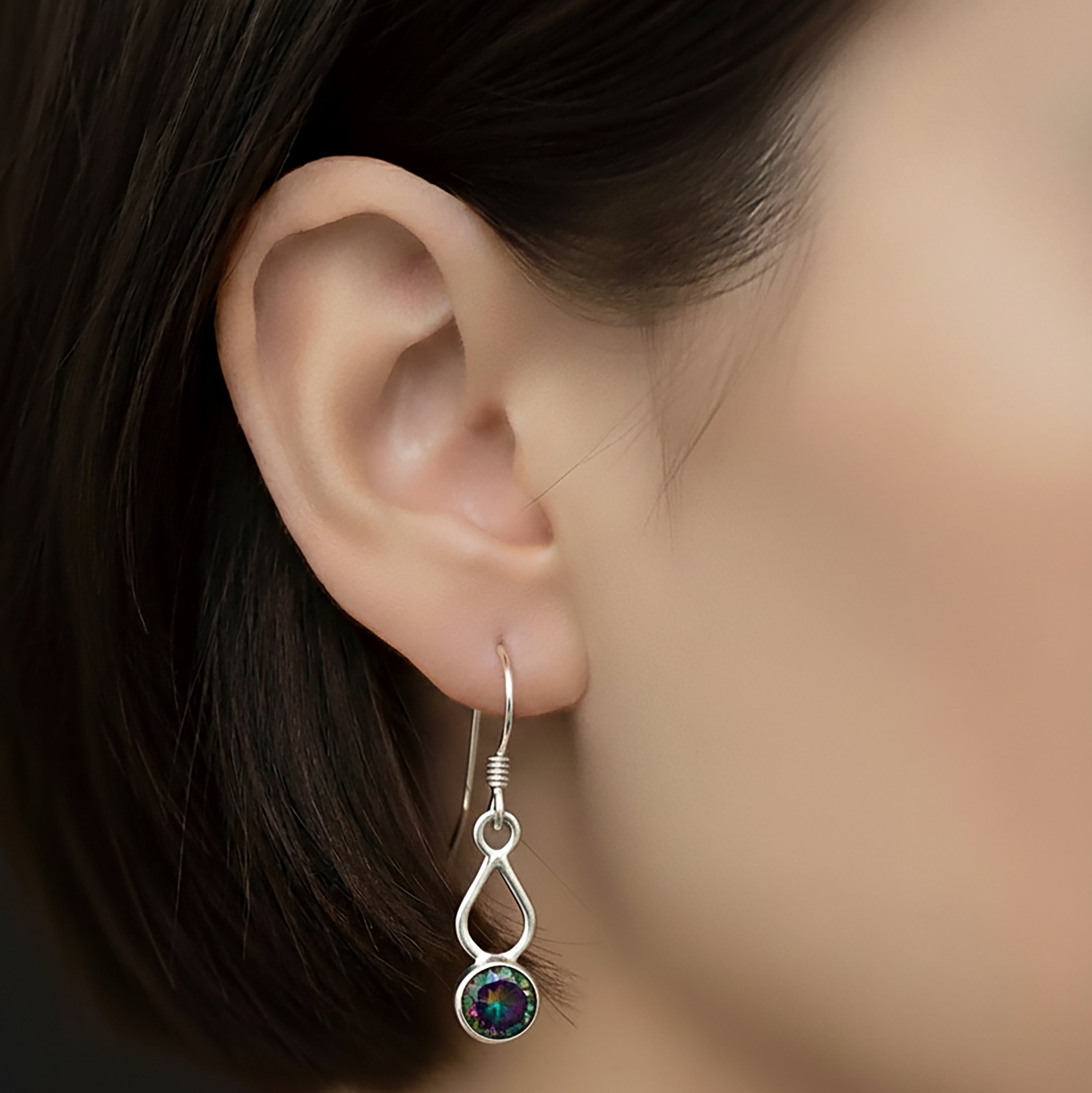 Sterling Silver Faceted Mystic Topaz Gemstone Drop Dangle Ladies Earrings