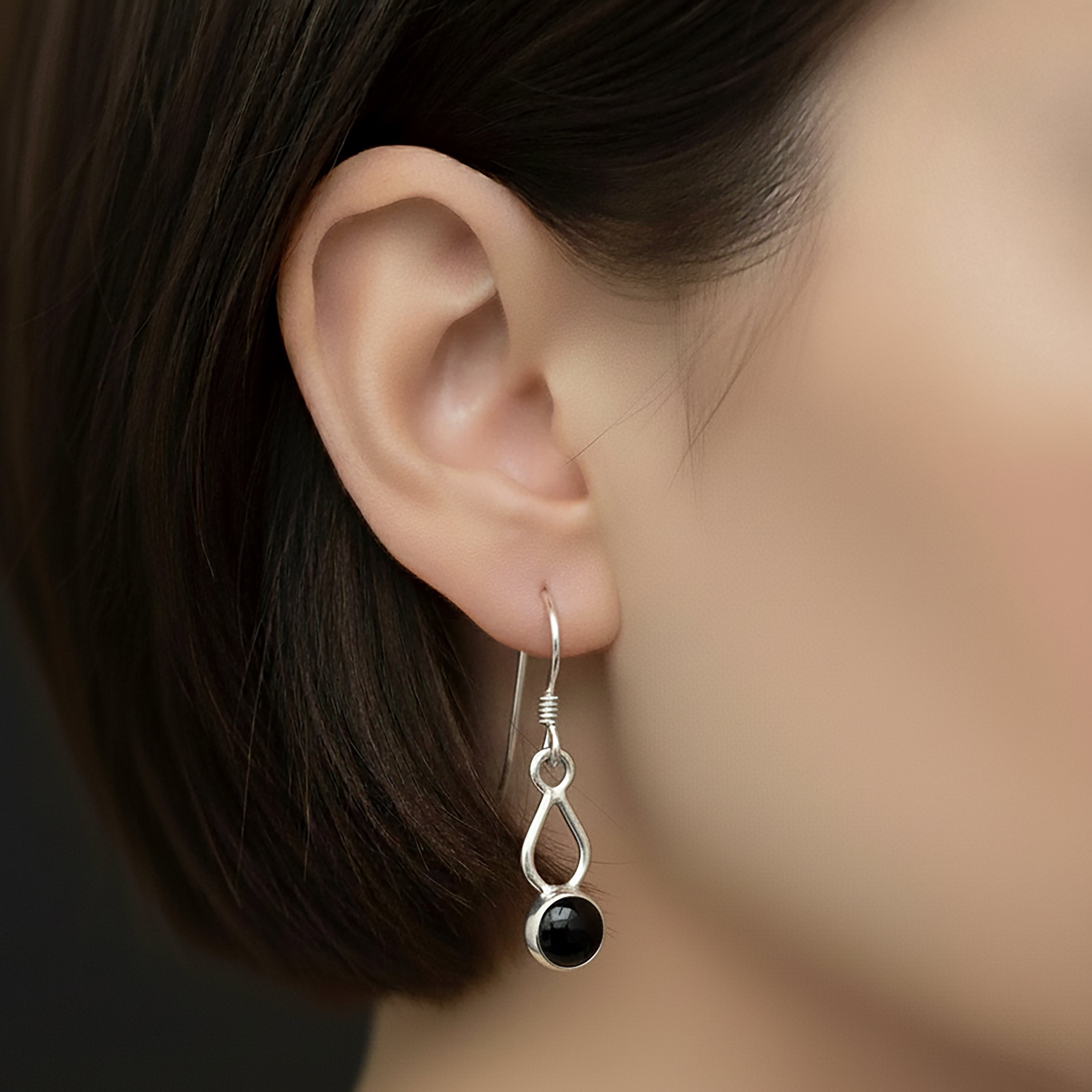 Sterling Silver Black Onyx Gemstone Drop Dangle Ladies Earrings