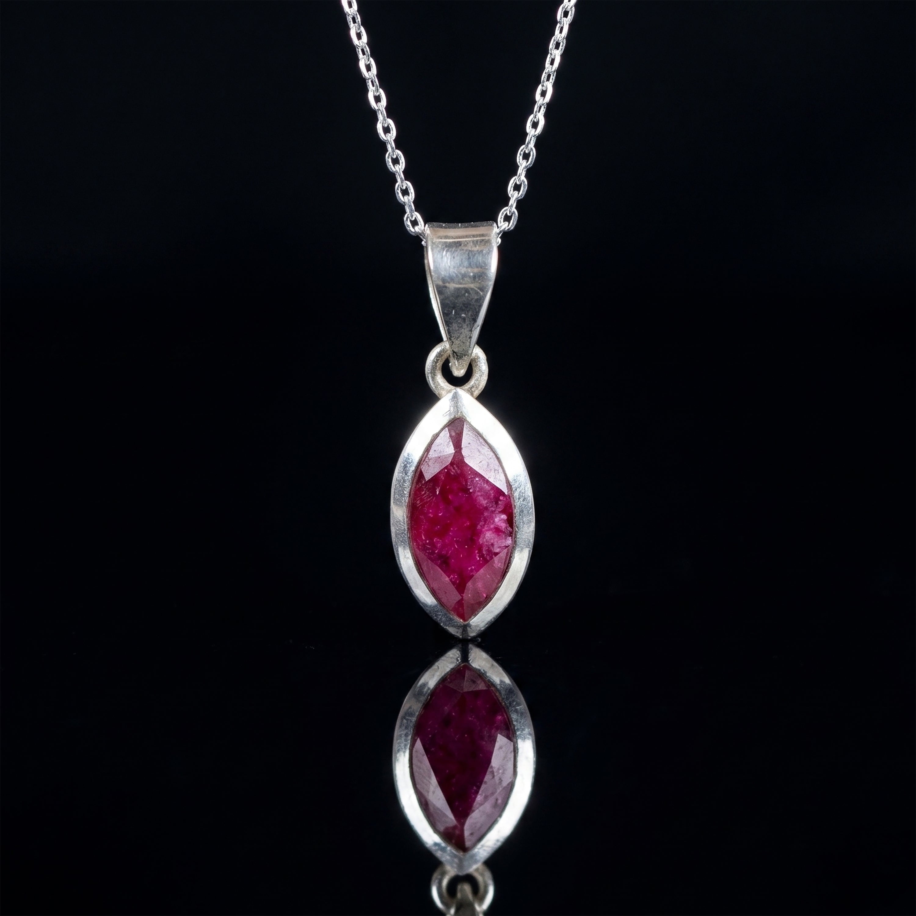 Sterling Silver 925 Marquise Cut Ruby Pendant Necklace Ladies Jewellery