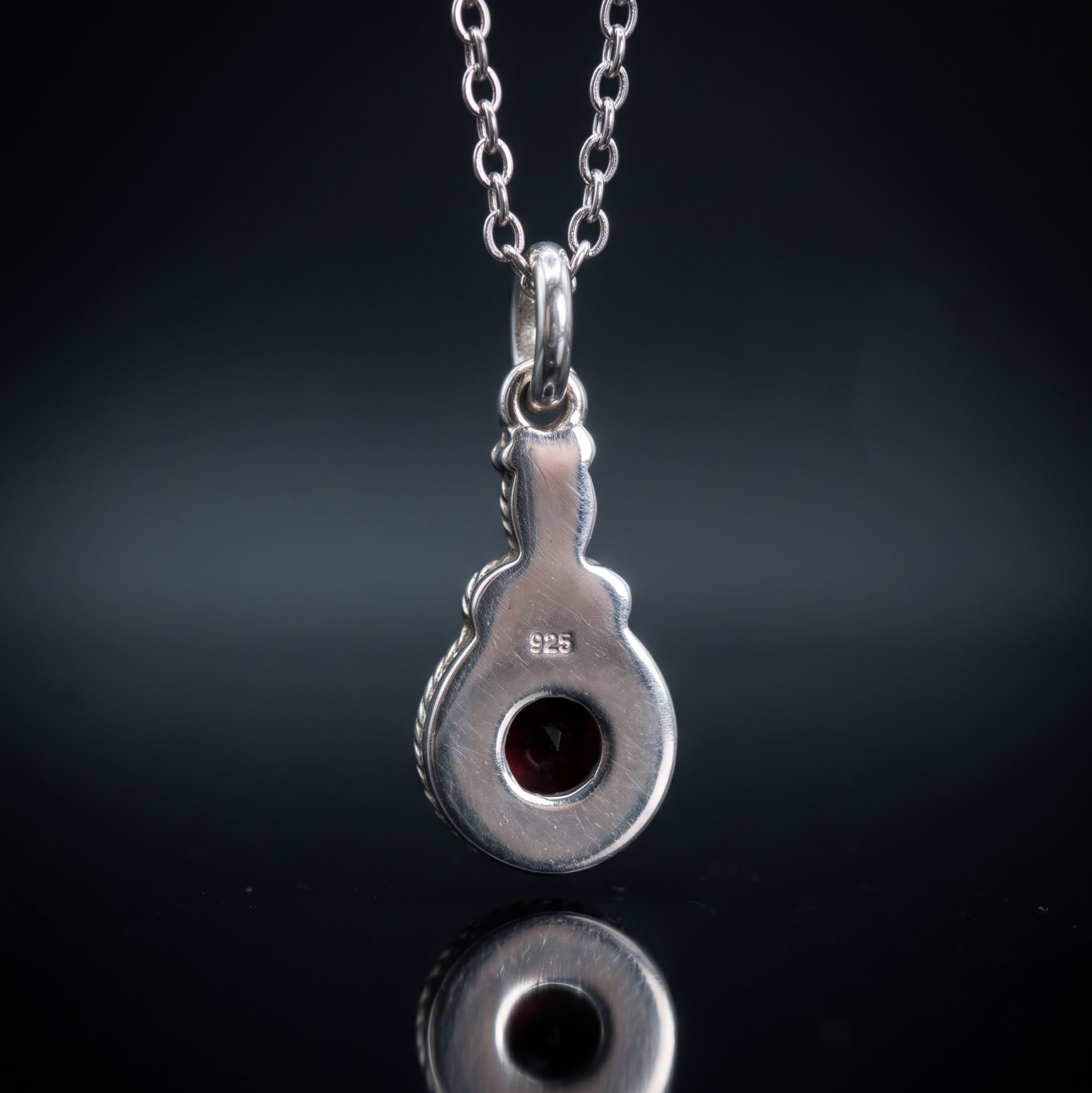 925 Sterling Silver Garnet Drop Pendant Necklace